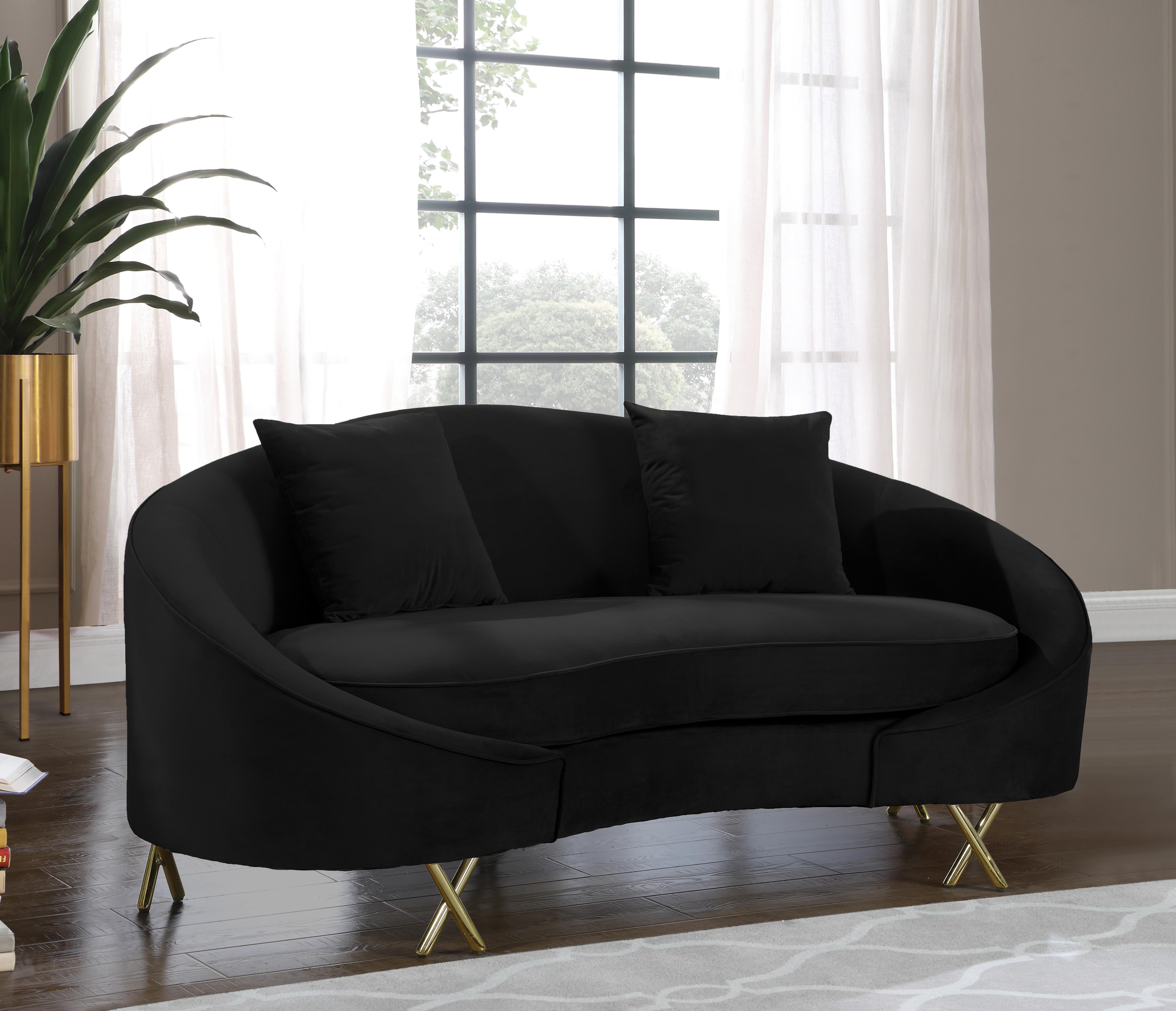 Serpentine Black Velvet Loveseat - Luxury Home Furniture (MI)