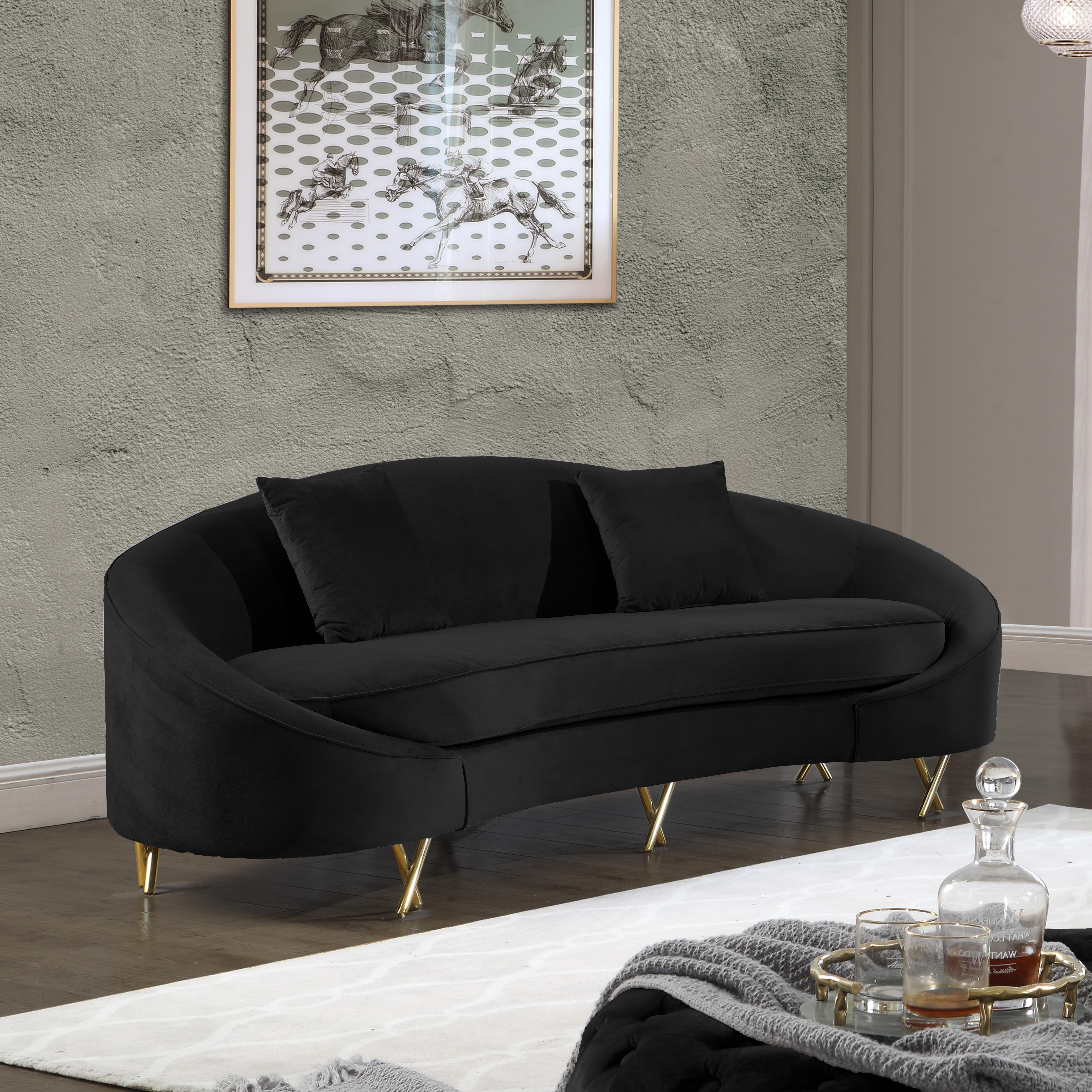 Serpentine Black Velvet Sofa - Luxury Home Furniture (MI)