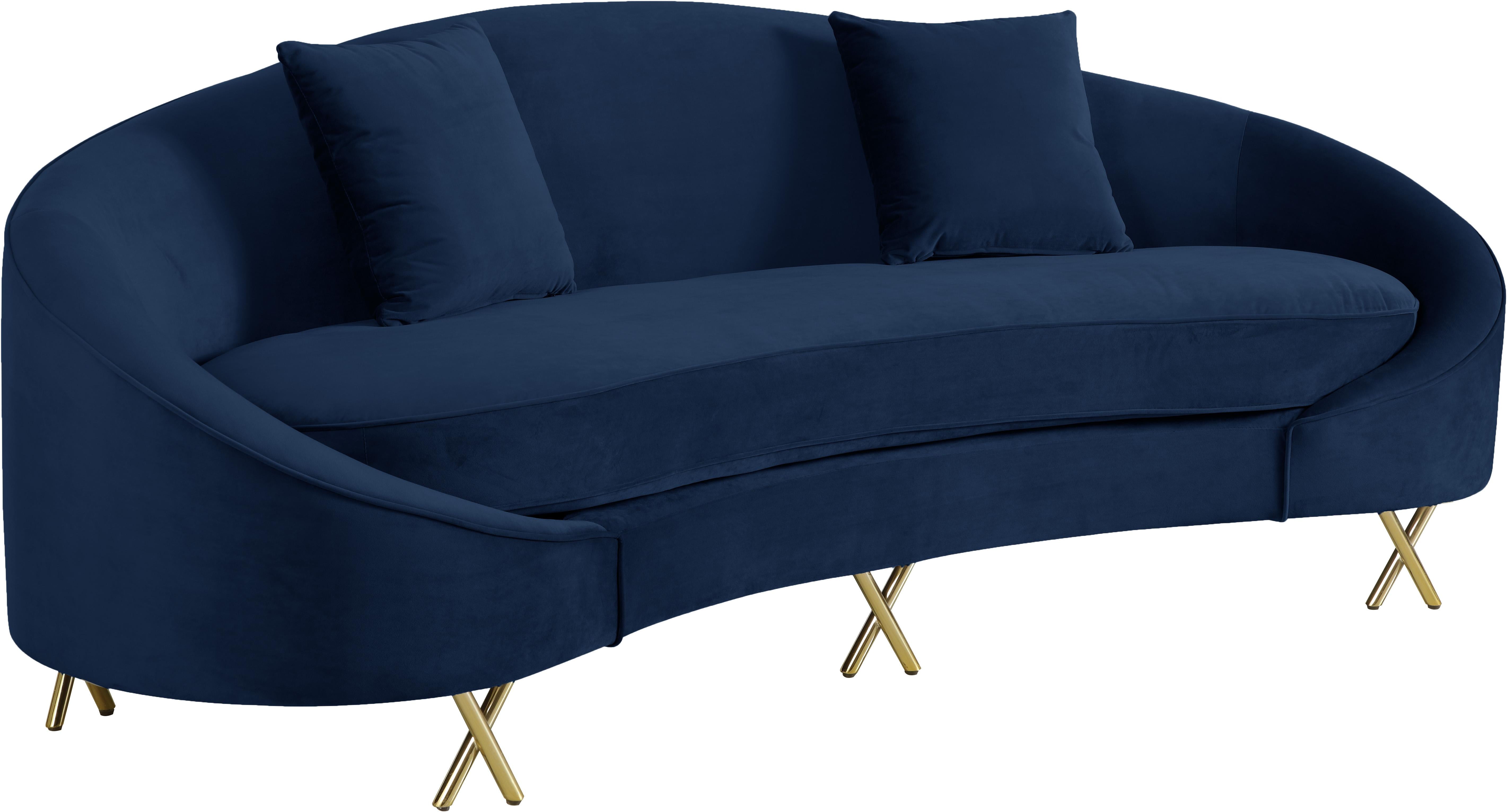 Serpentine Navy Velvet Sofa - Luxury Home Furniture (MI)