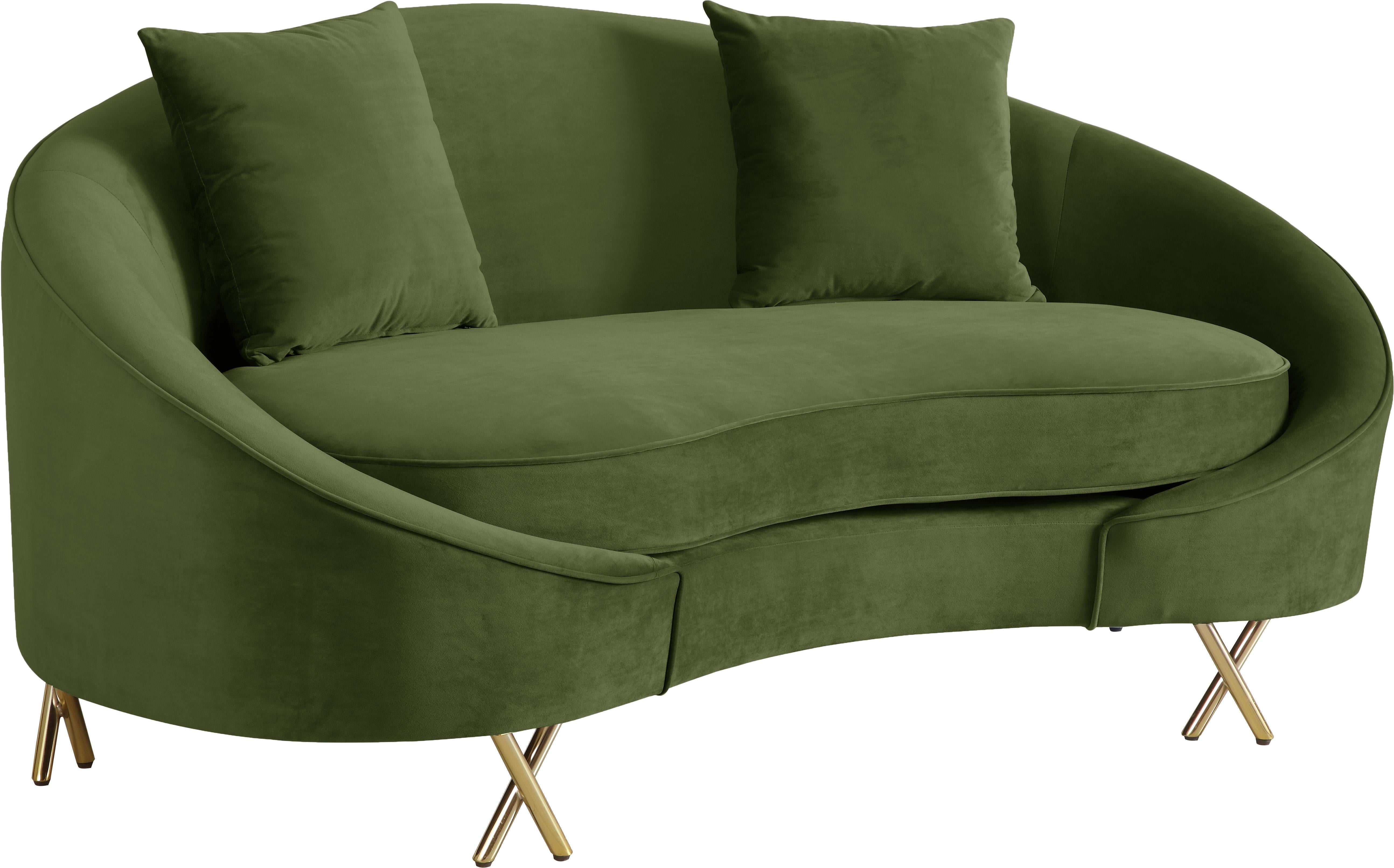 Serpentine Olive Velvet Loveseat - Luxury Home Furniture (MI)
