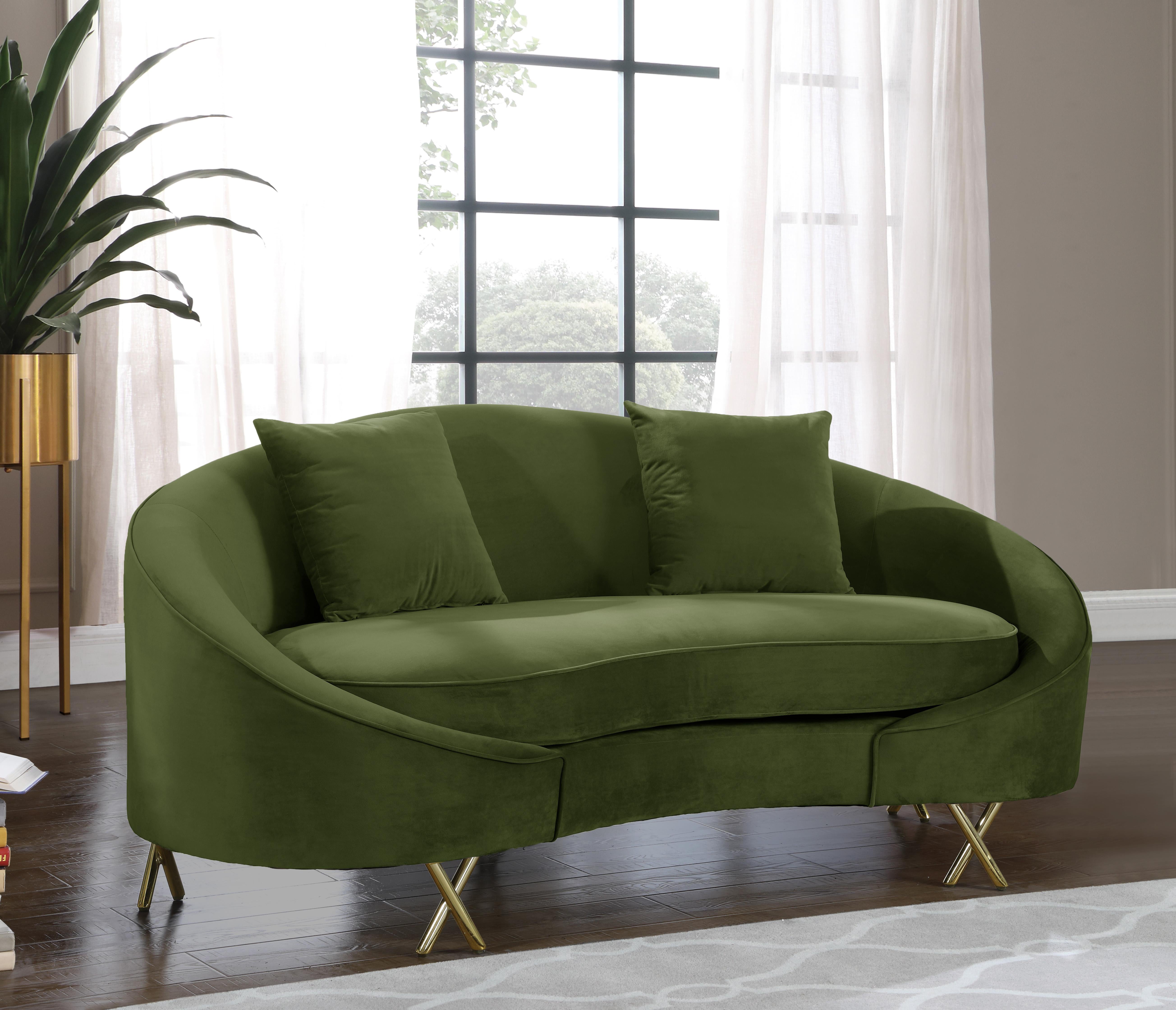 Serpentine Olive Velvet Loveseat - Luxury Home Furniture (MI)