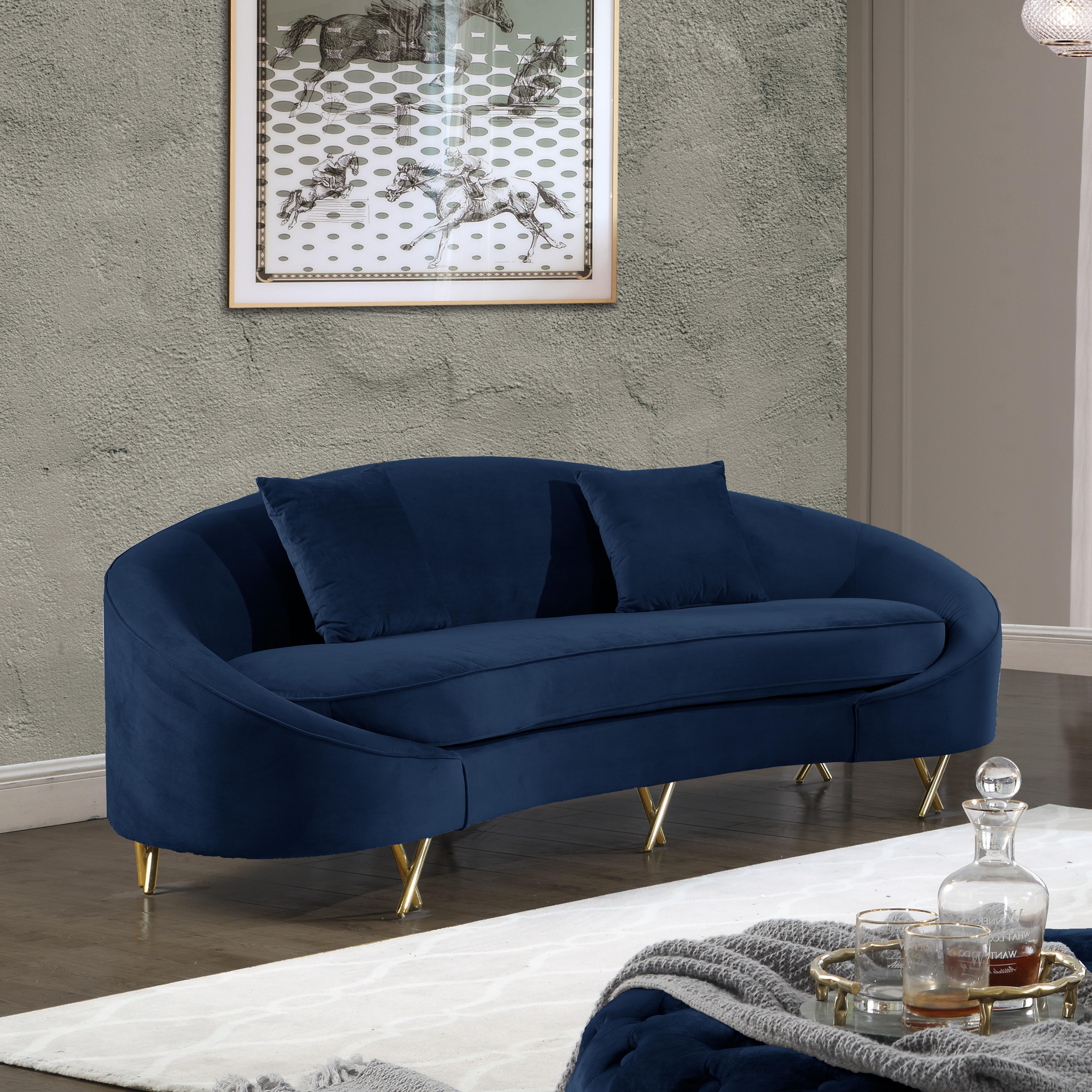 Serpentine Navy Velvet Sofa - Luxury Home Furniture (MI)