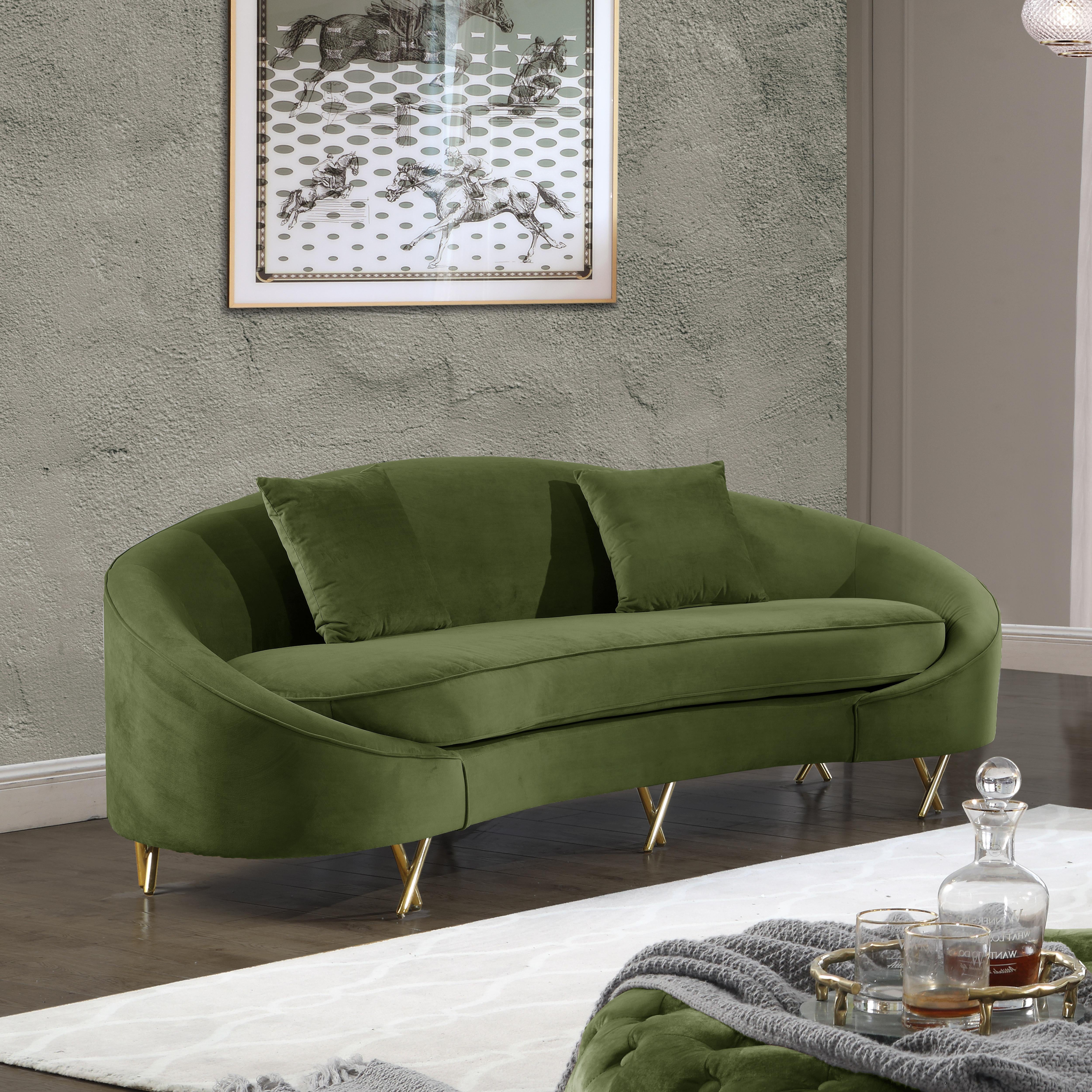 Serpentine Olive Velvet Sofa - Luxury Home Furniture (MI)