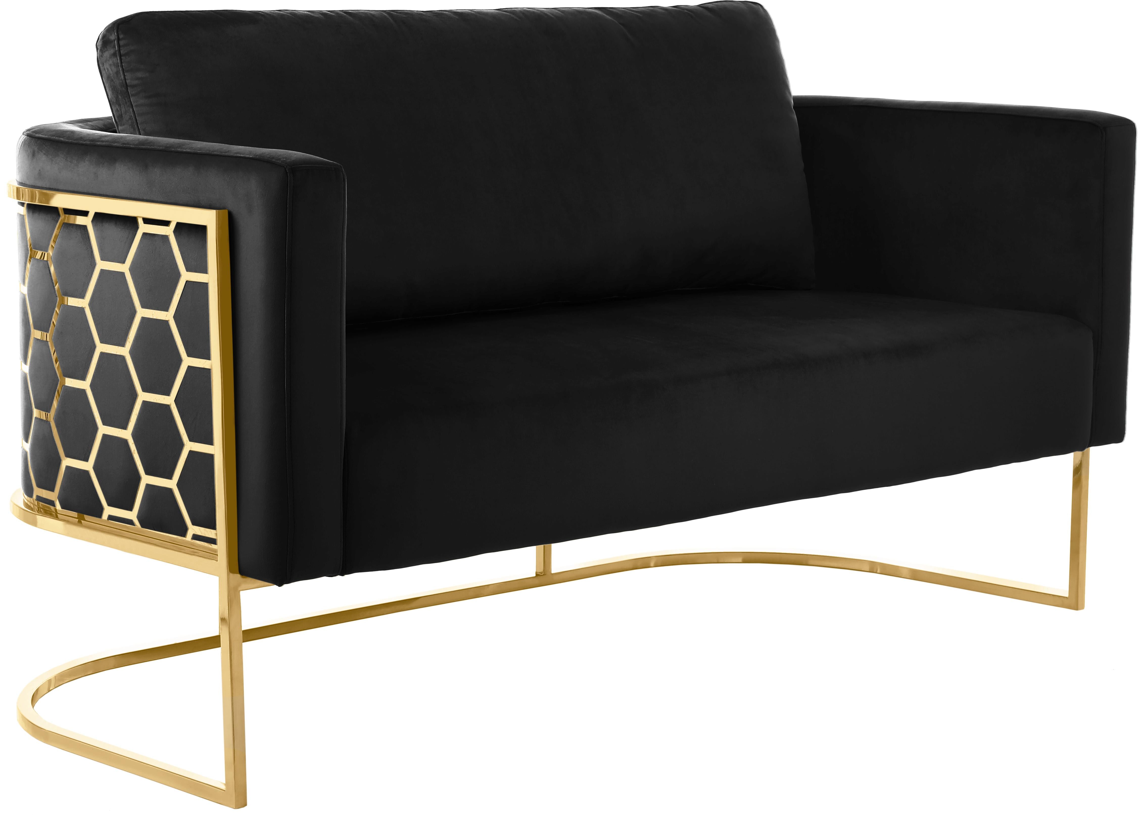 Casa Black Velvet Loveseat - Luxury Home Furniture (MI)