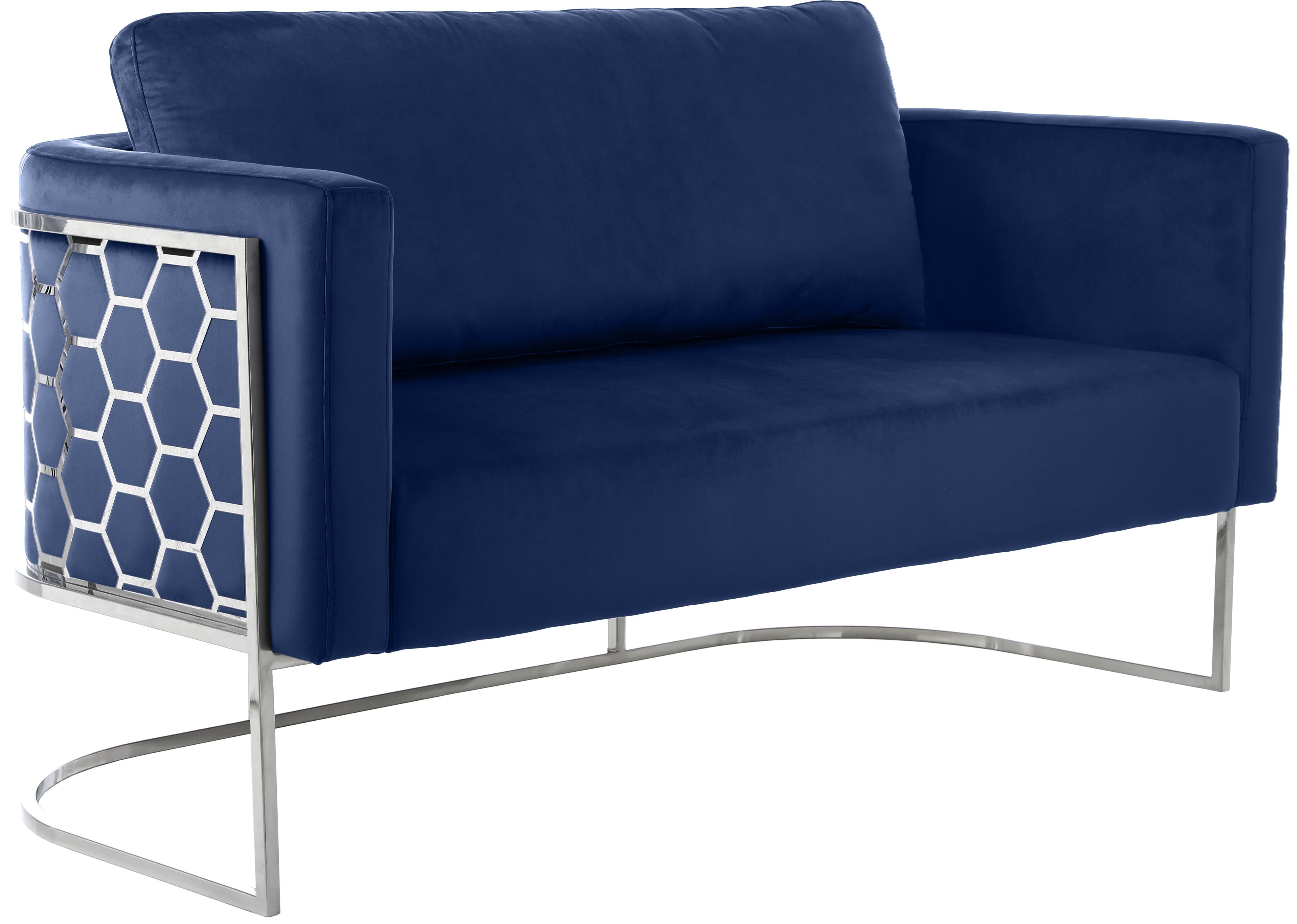 Casa Navy Velvet Loveseat - Luxury Home Furniture (MI)