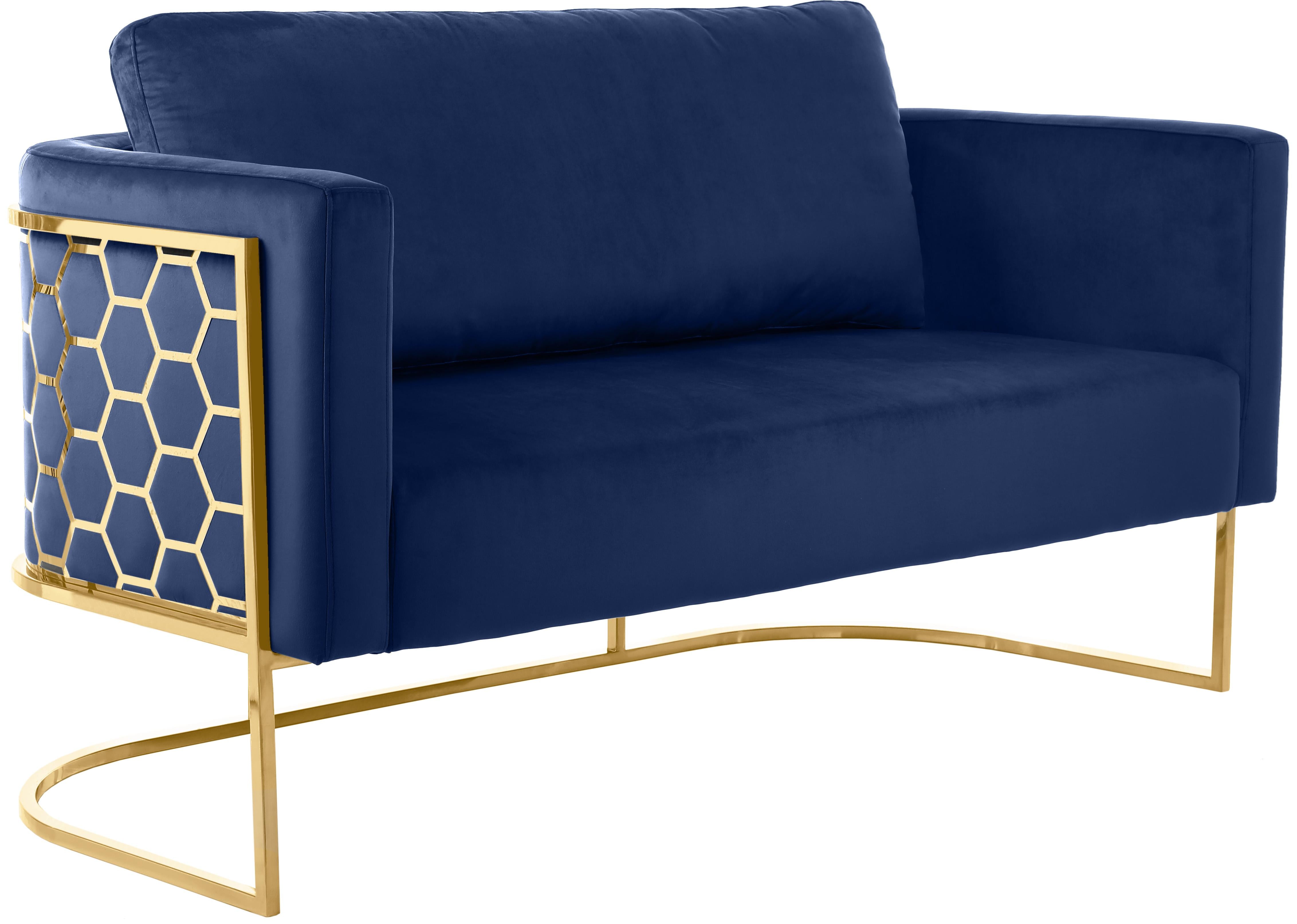 Casa Navy Velvet Loveseat - Luxury Home Furniture (MI)
