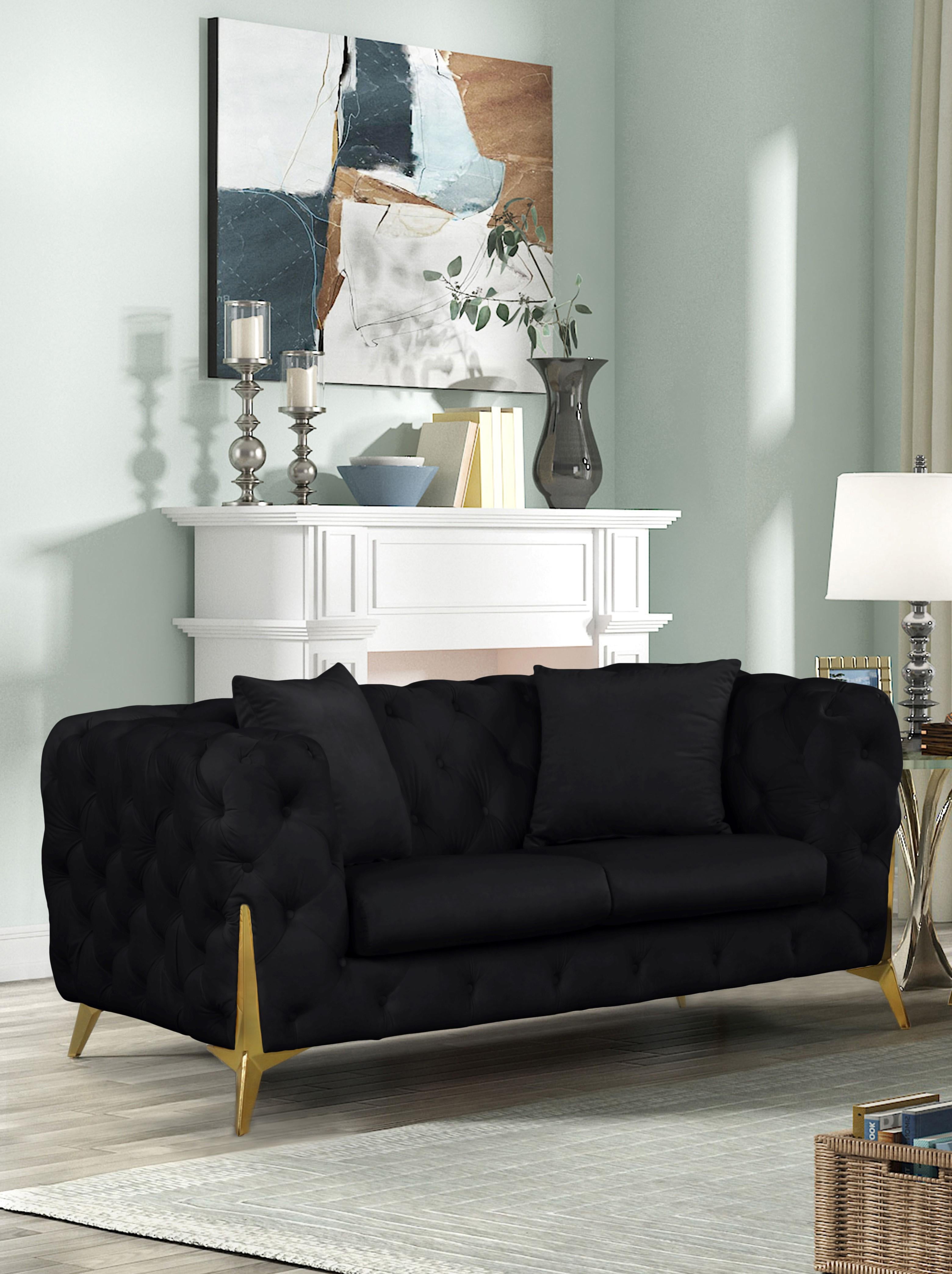 Kingdom Black Velvet Loveseat - Luxury Home Furniture (MI)