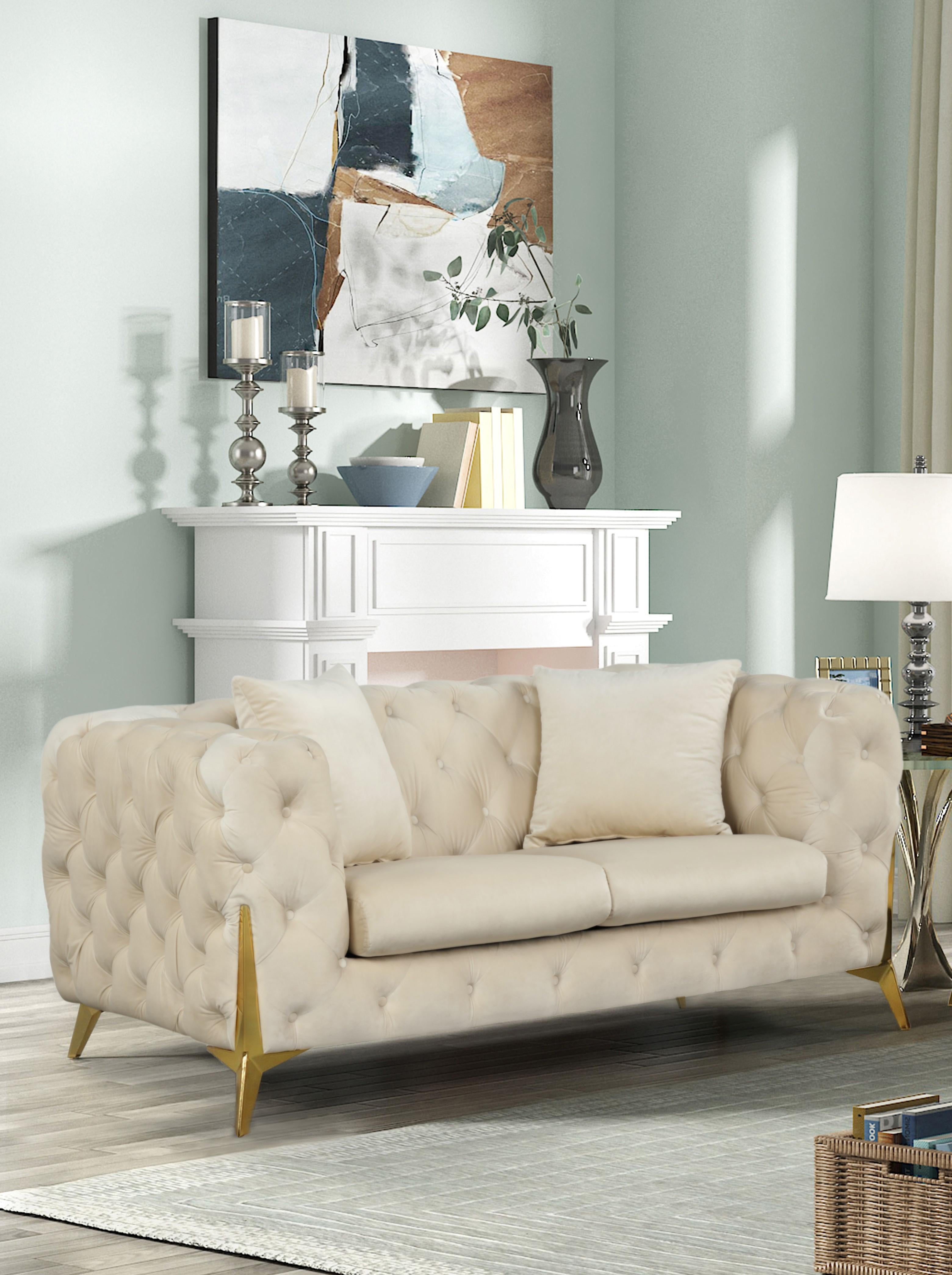Kingdom Cream Velvet Loveseat - Luxury Home Furniture (MI)