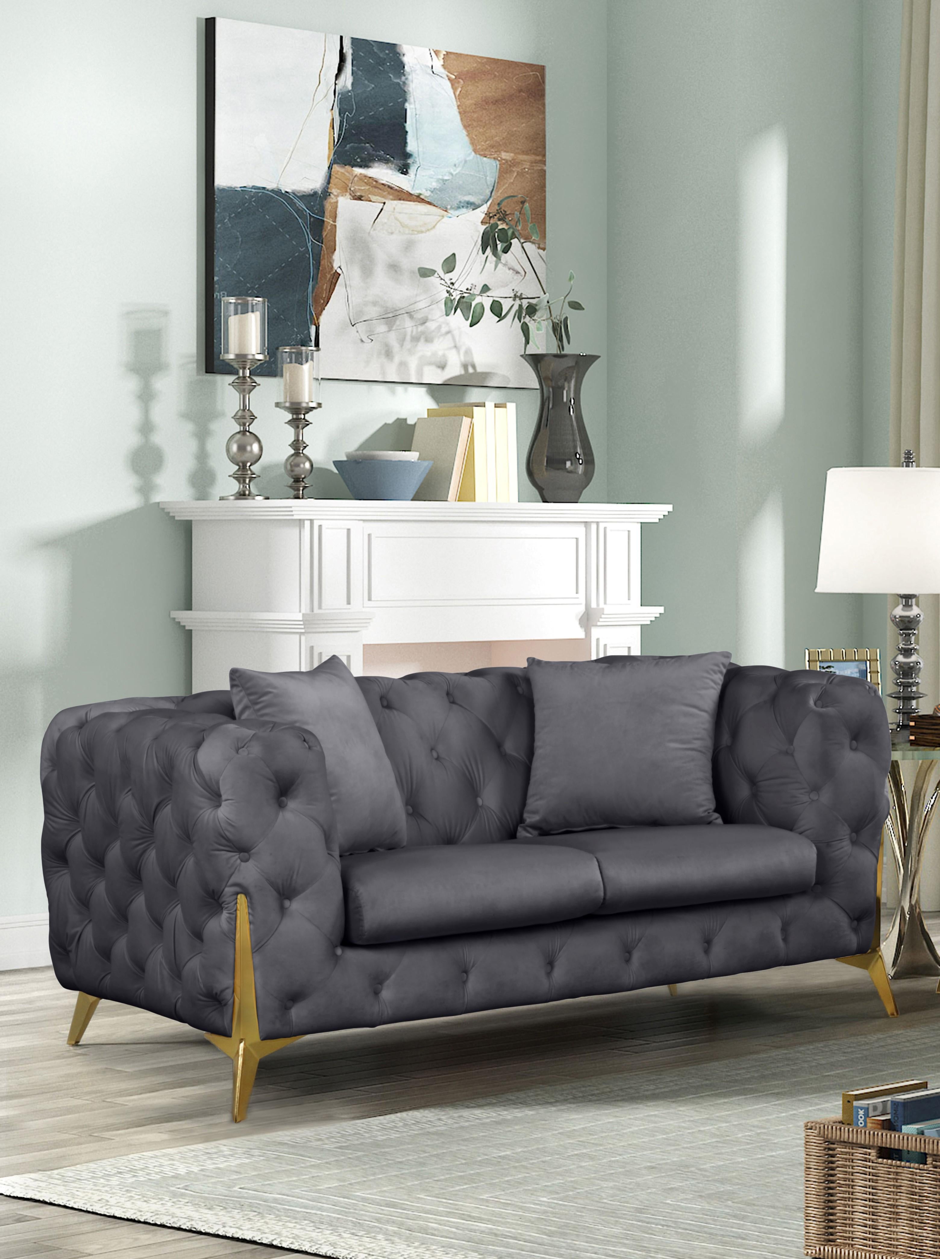 Kingdom Grey Velvet Loveseat - Luxury Home Furniture (MI)