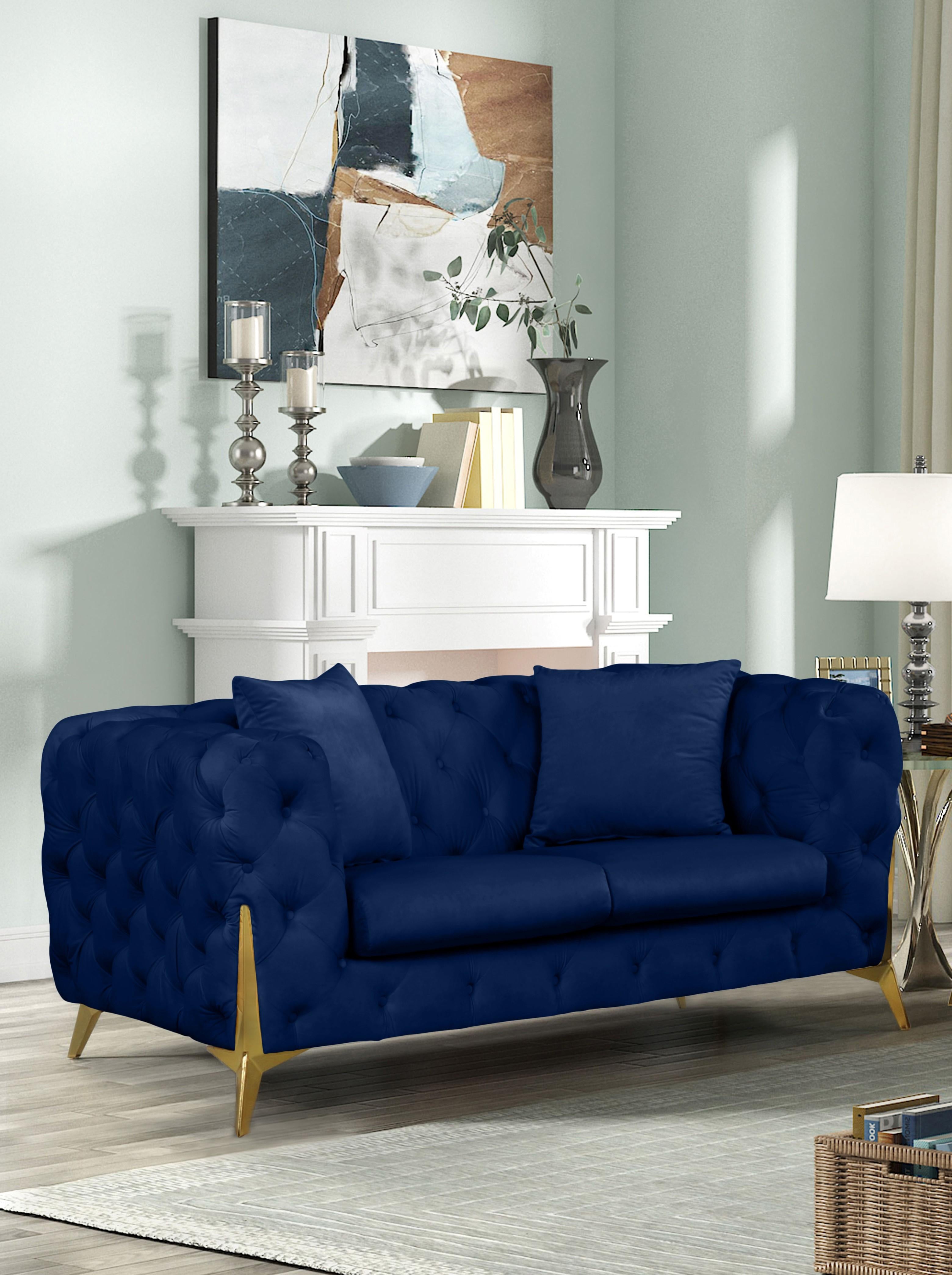 Kingdom Navy Velvet Loveseat - Luxury Home Furniture (MI)