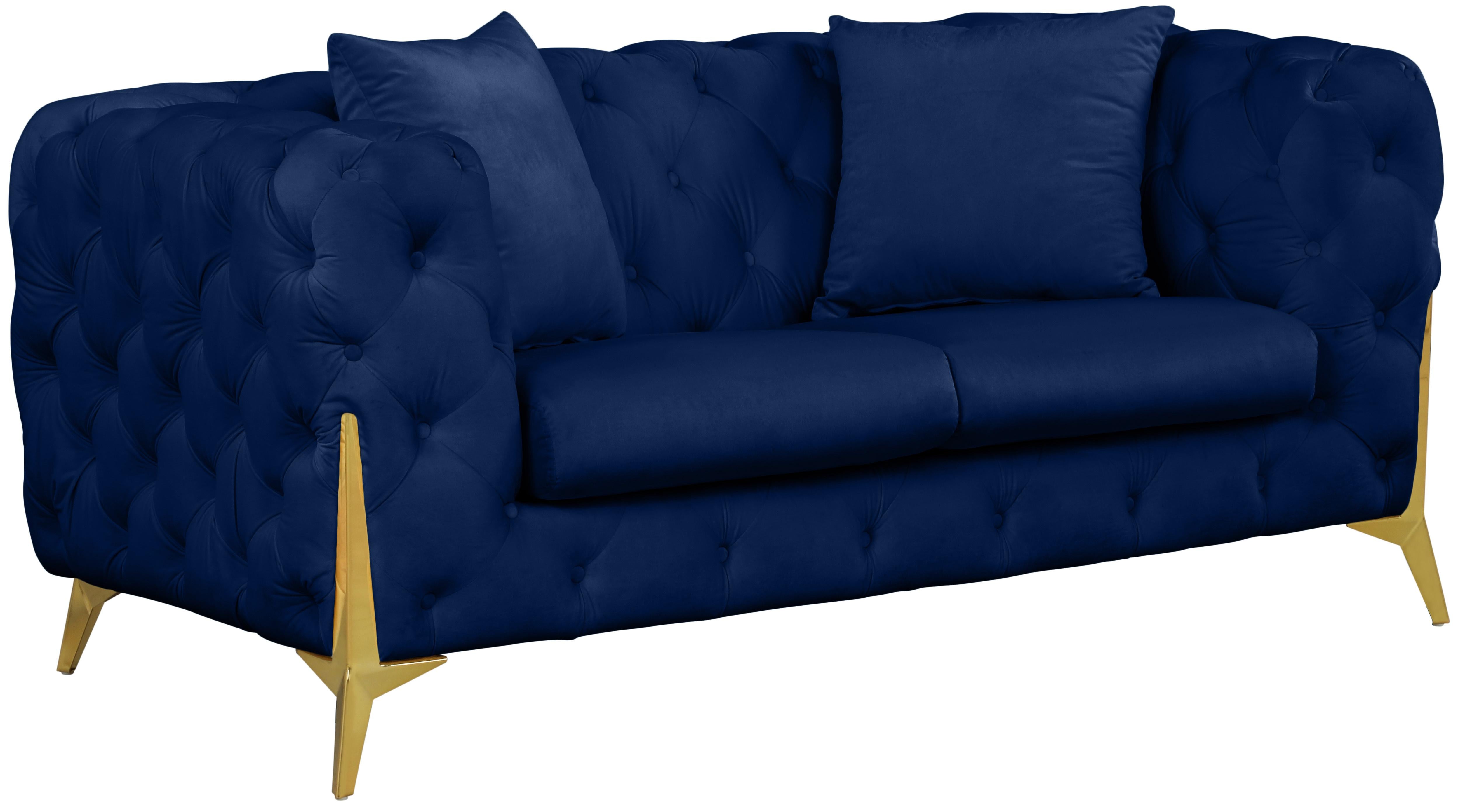 Kingdom Navy Velvet Loveseat - Luxury Home Furniture (MI)