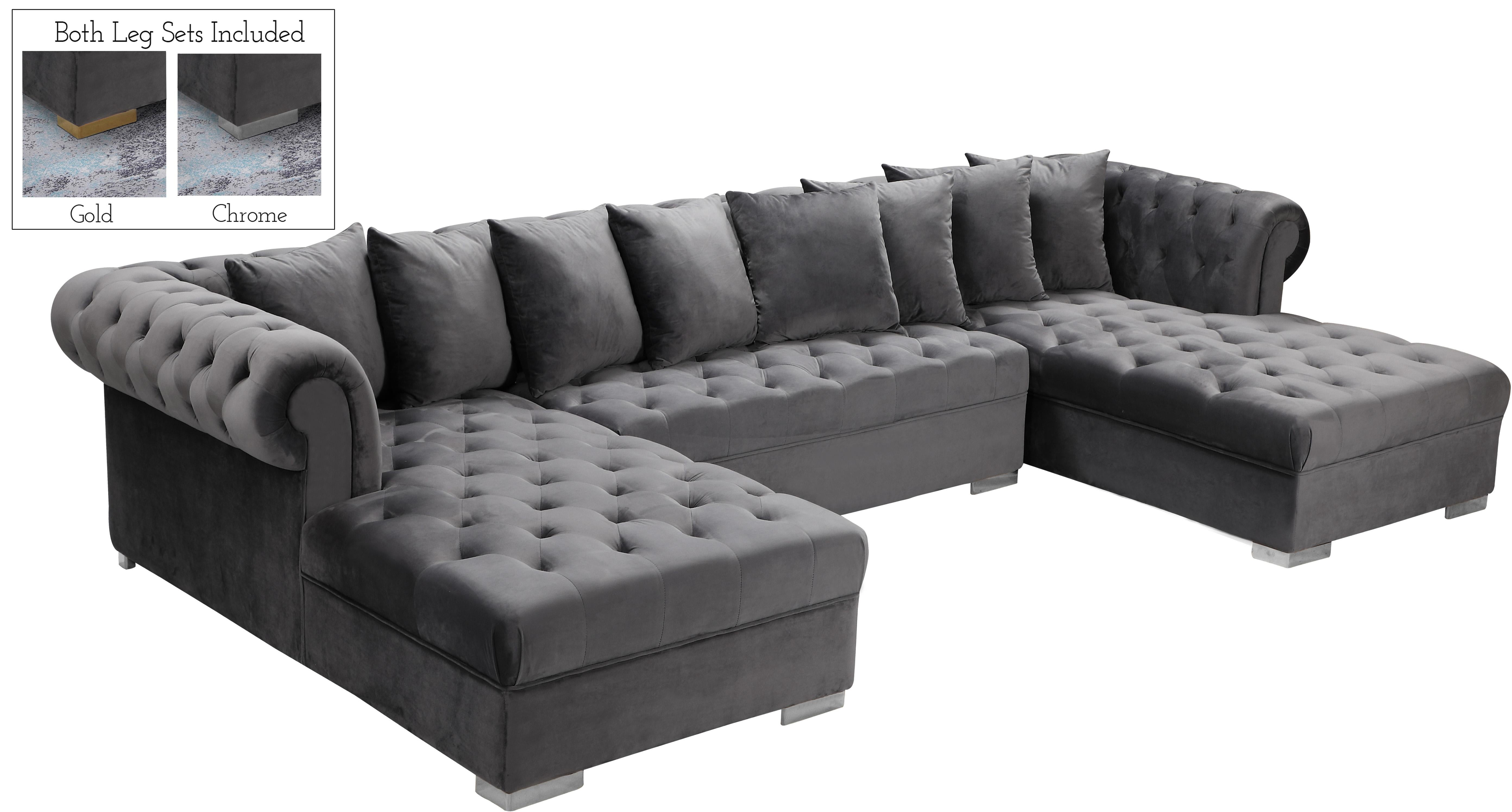 Presley Grey Velvet 3pc. Sectional - Luxury Home Furniture (MI)