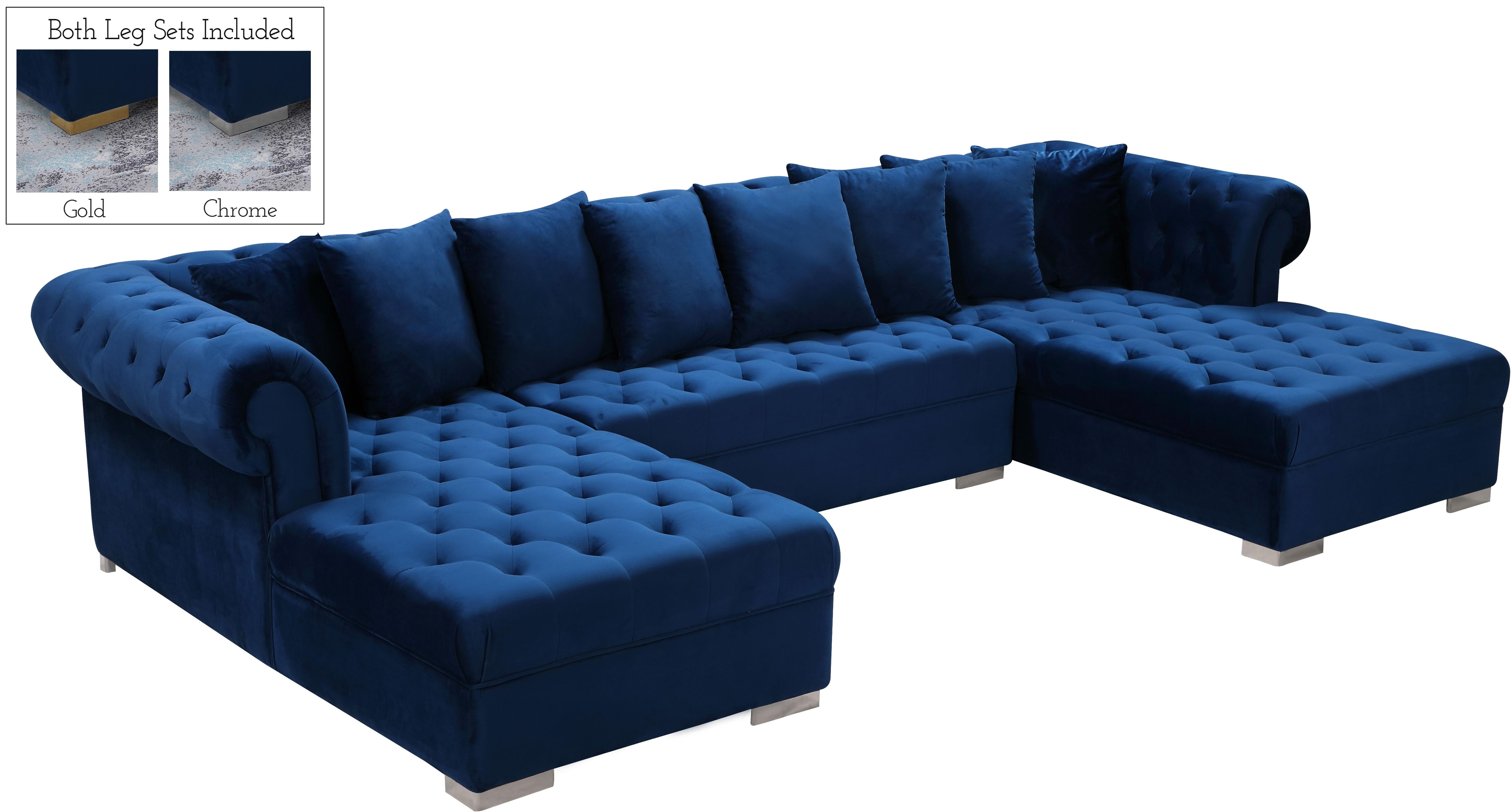 Presley Navy Velvet 3pc. Sectional - Luxury Home Furniture (MI)