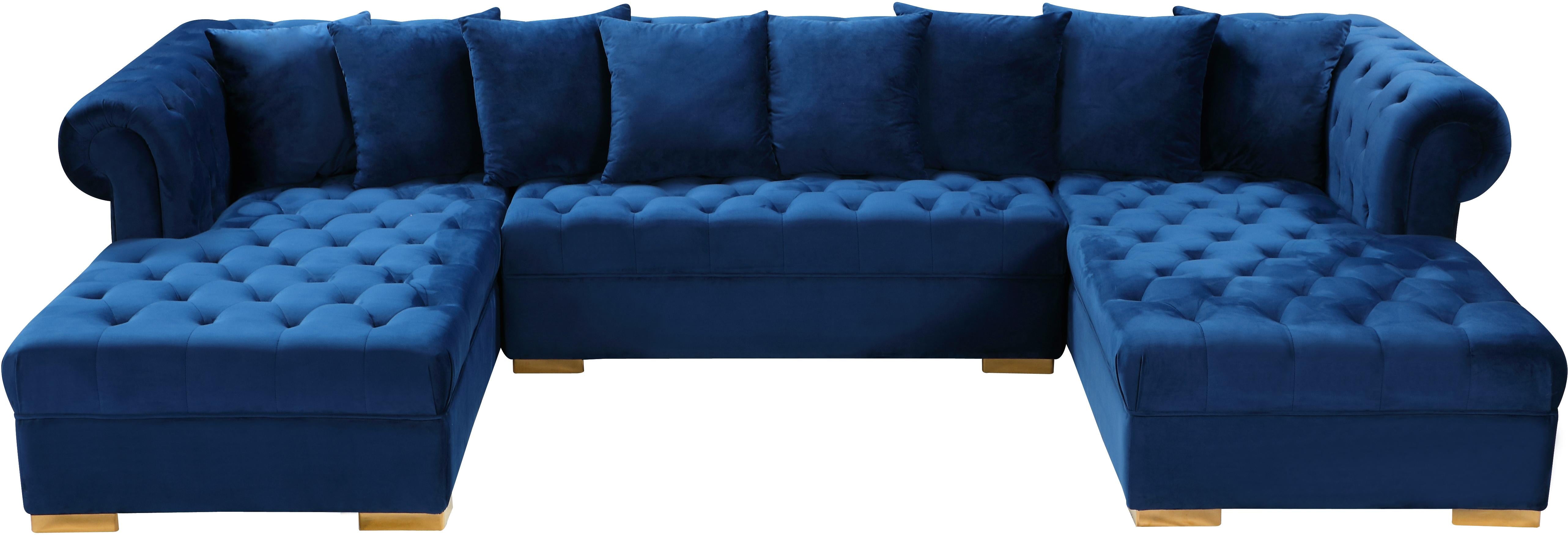 Presley Navy Velvet 3pc. Sectional - Luxury Home Furniture (MI)