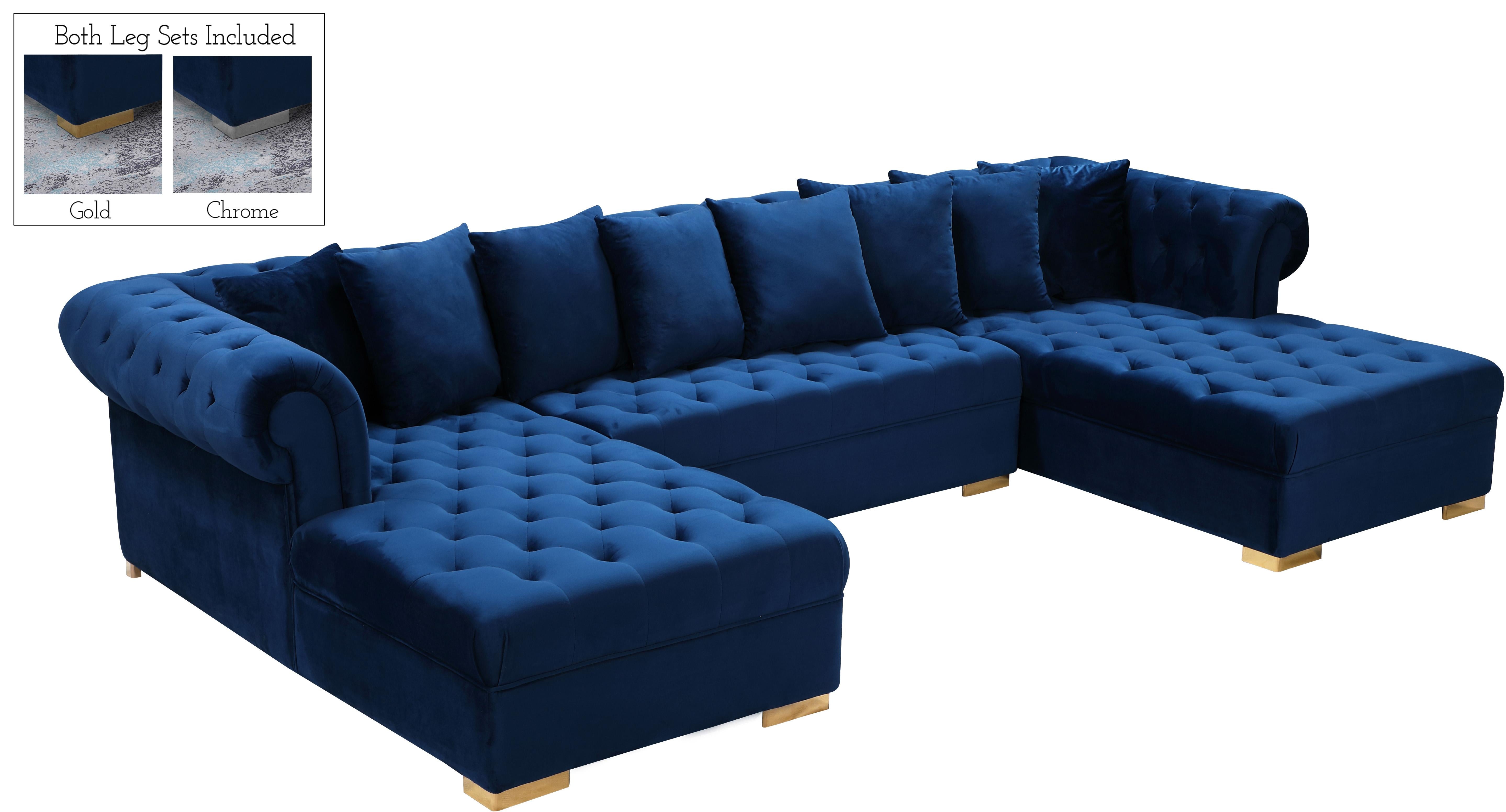 Presley Navy Velvet 3pc. Sectional - Luxury Home Furniture (MI)