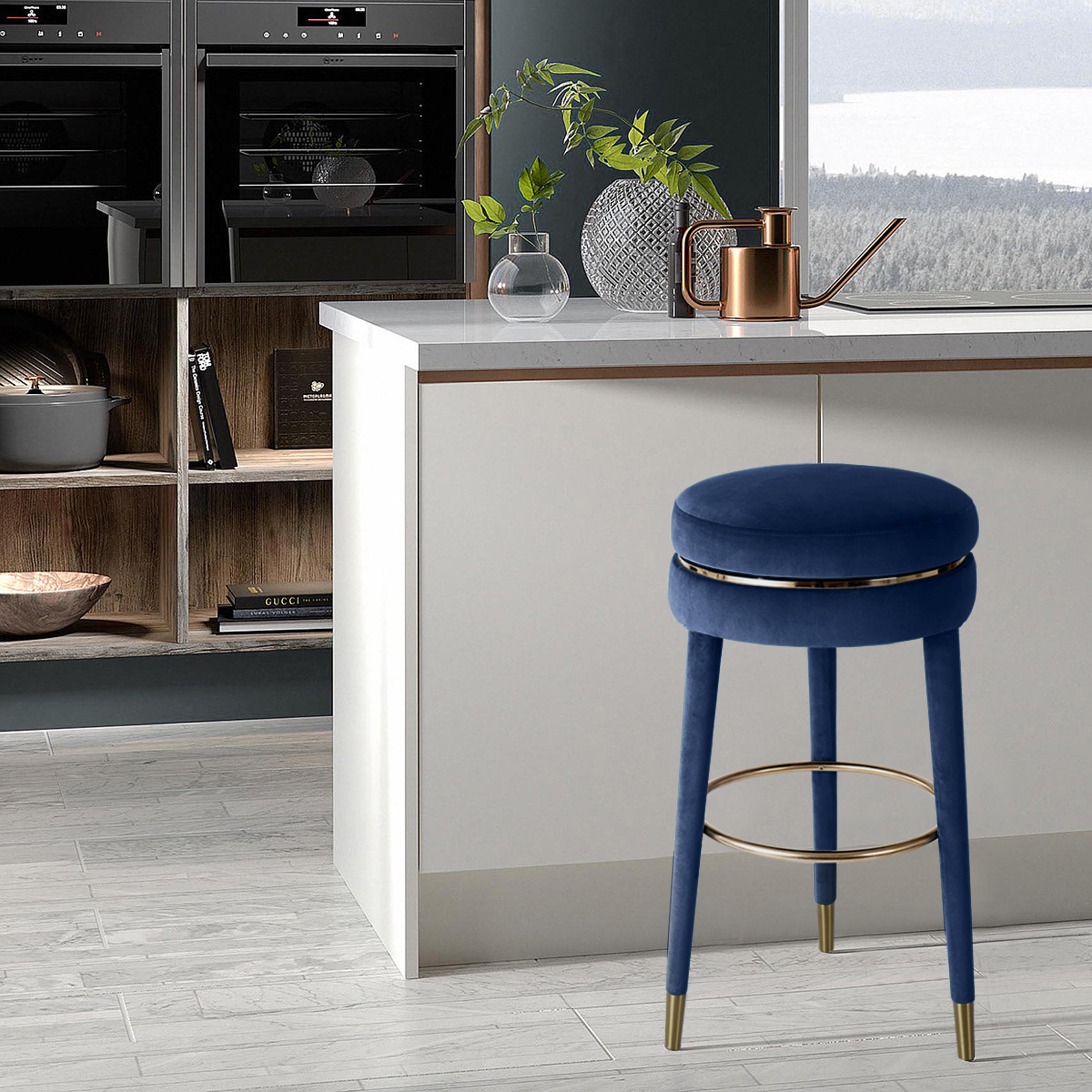 Coral Navy Velvet Counter Stool - Luxury Home Furniture (MI)