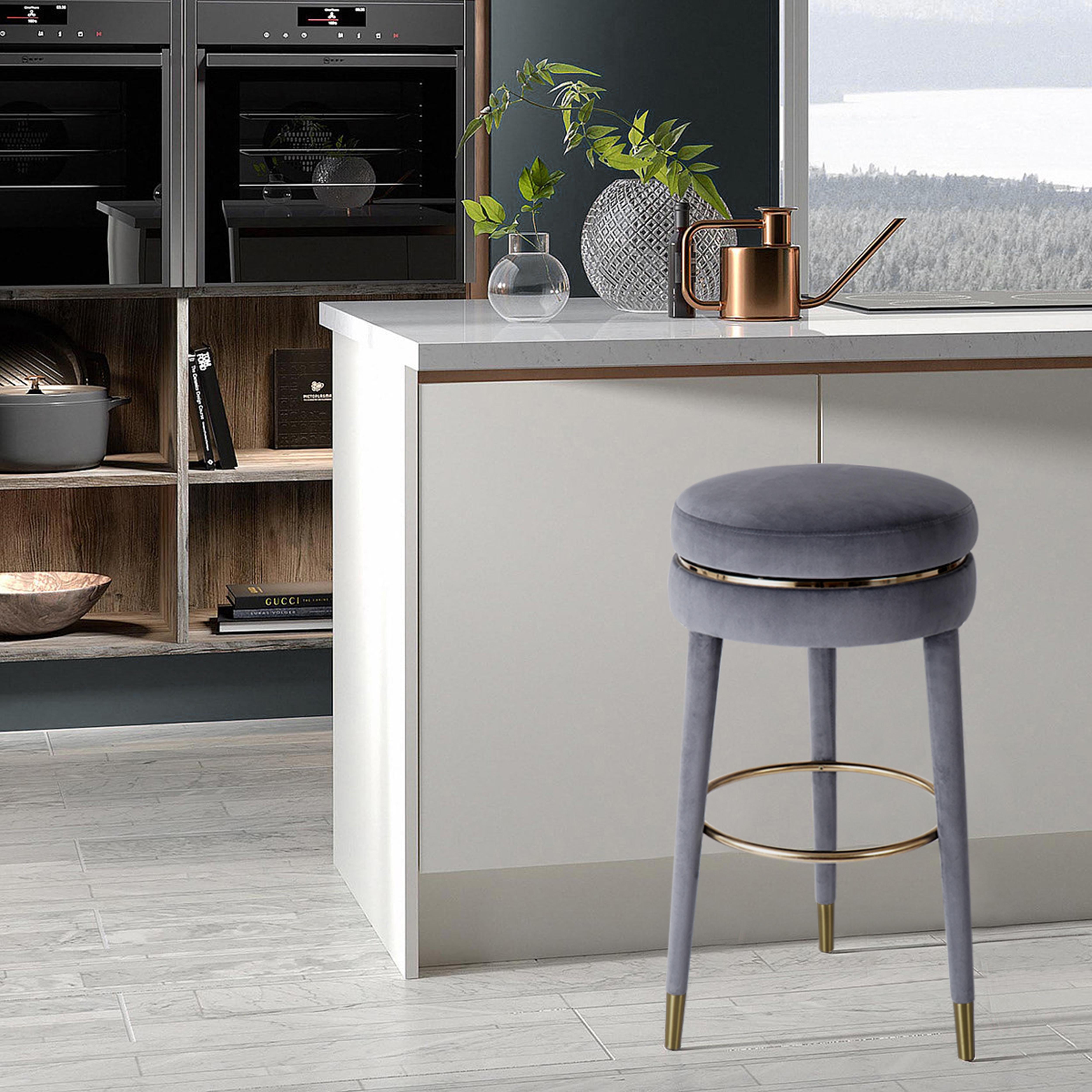 Coral Grey Velvet Counter Stool - Luxury Home Furniture (MI)
