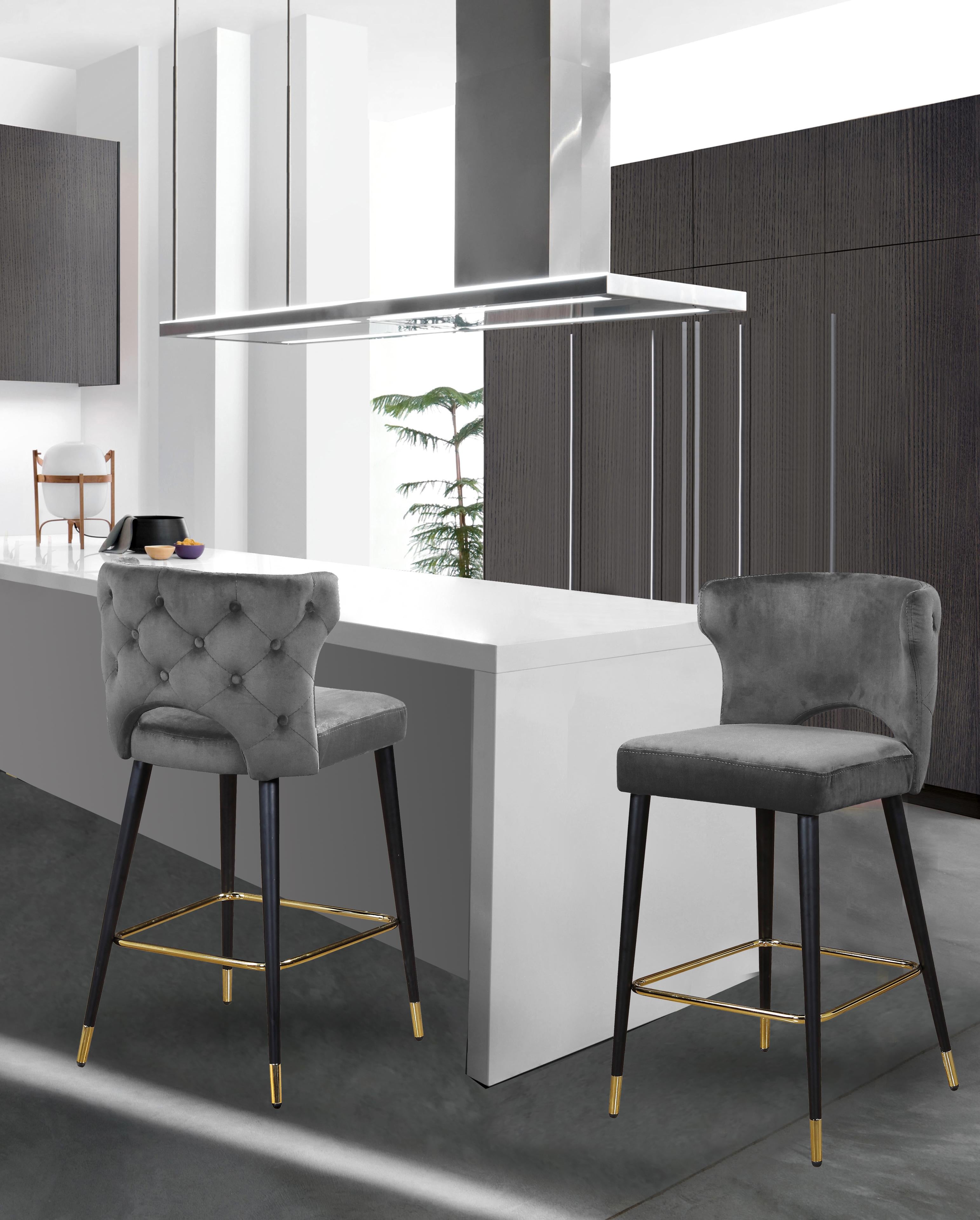 Kelly Grey Velvet Stool - Luxury Home Furniture (MI)