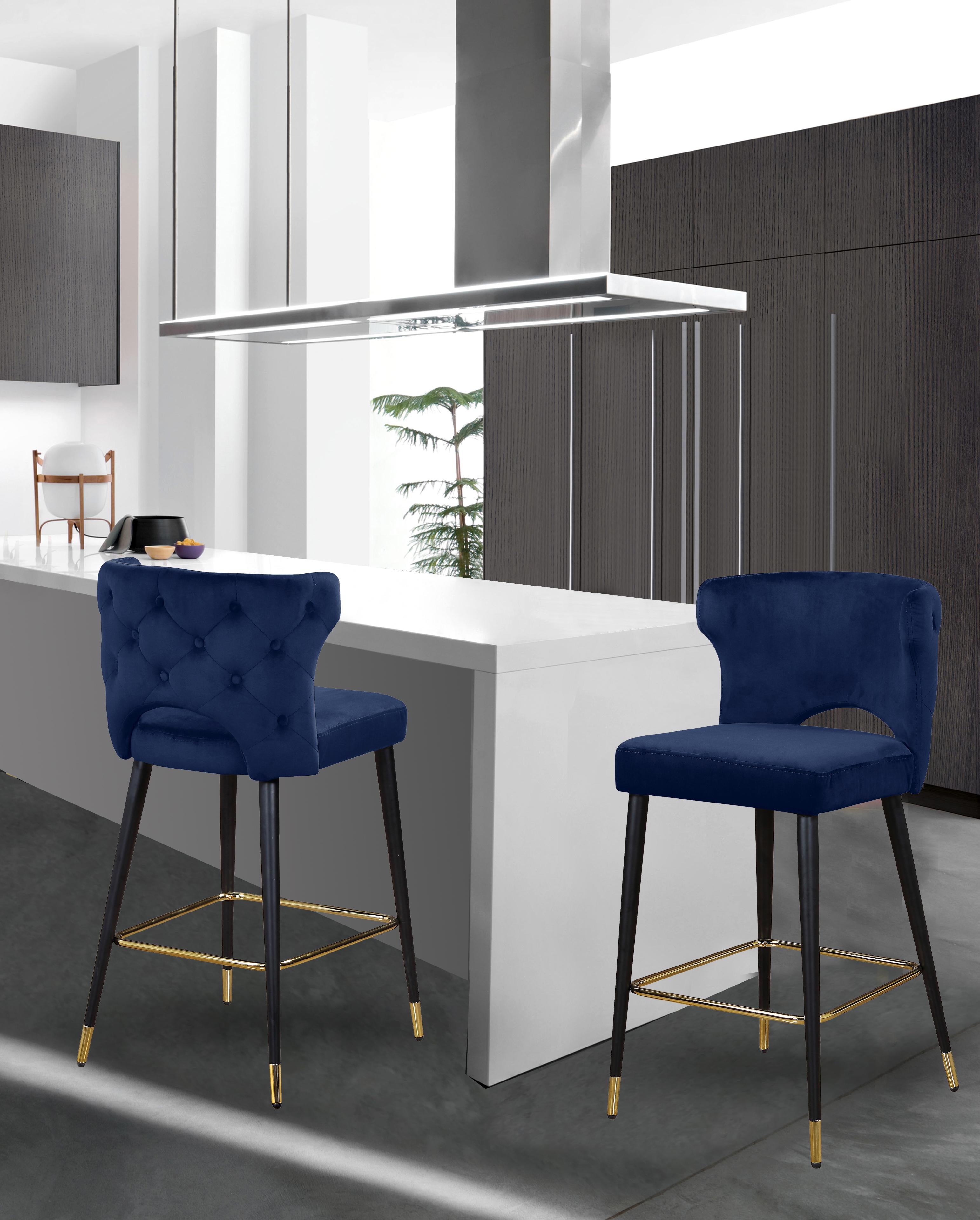 Kelly Navy Velvet Stool - Luxury Home Furniture (MI)