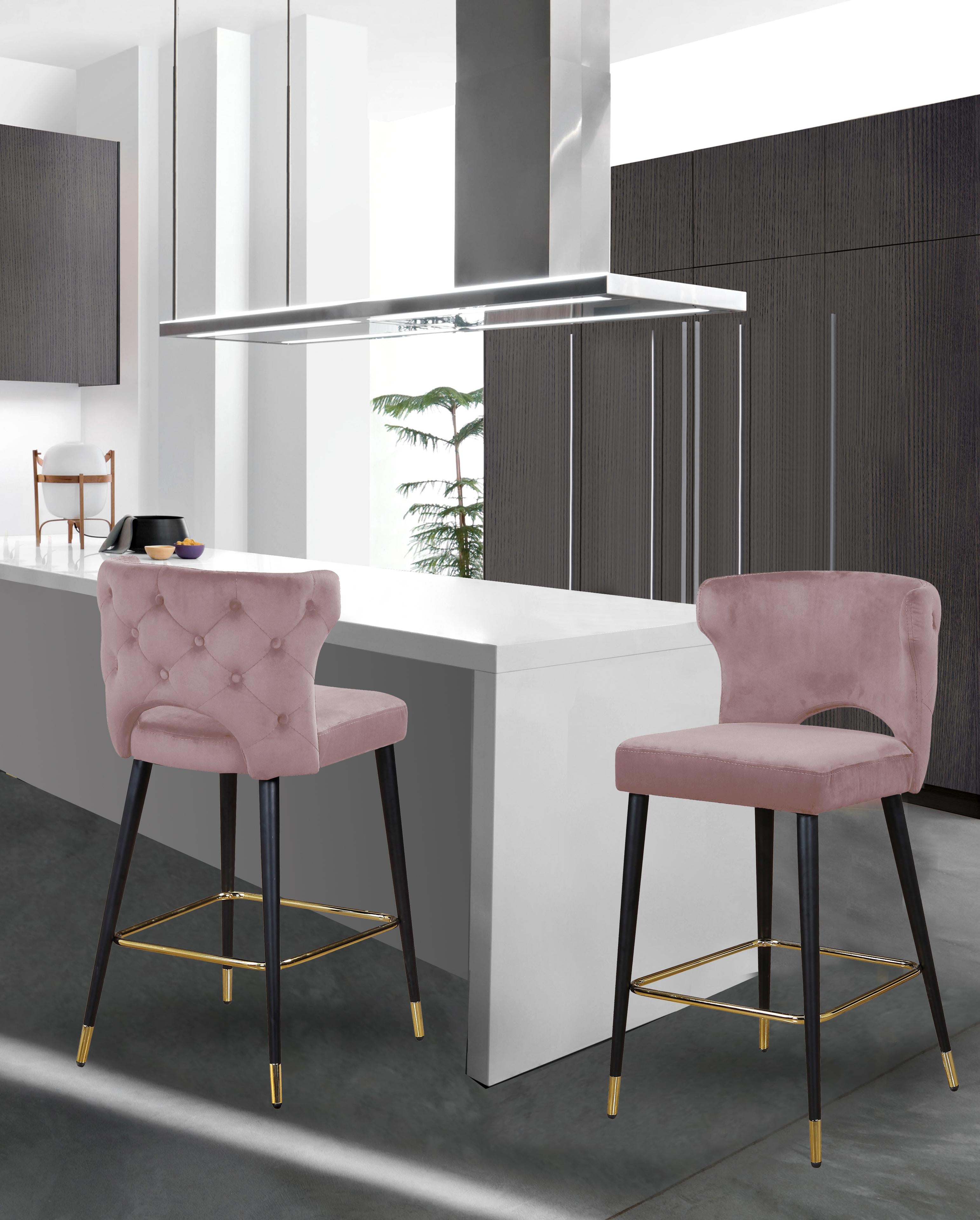Kelly Pink Velvet Stool - Luxury Home Furniture (MI)