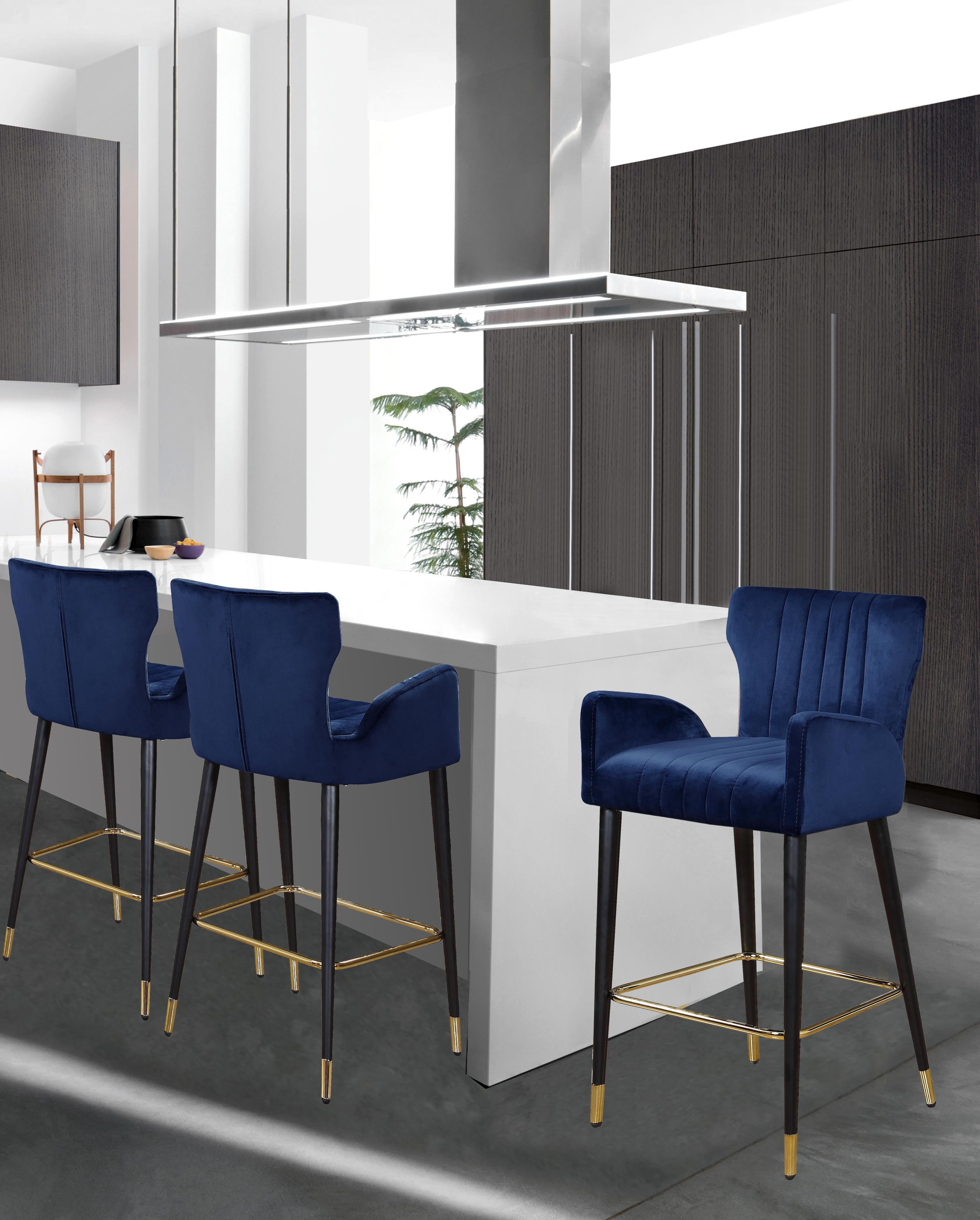 Luxe Navy Velvet Stool - Luxury Home Furniture (MI)