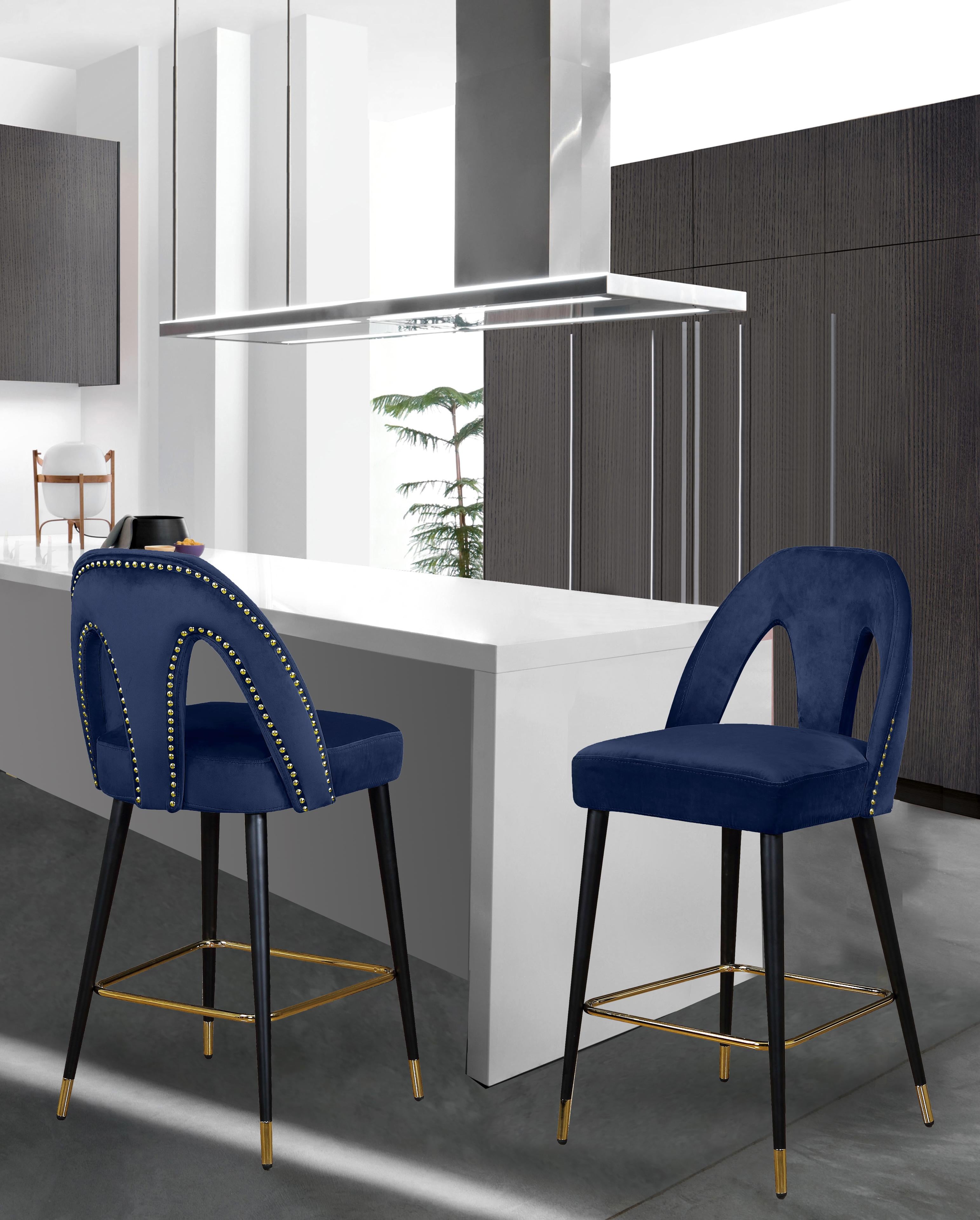 Akoya Navy Velvet Stool - Luxury Home Furniture (MI)