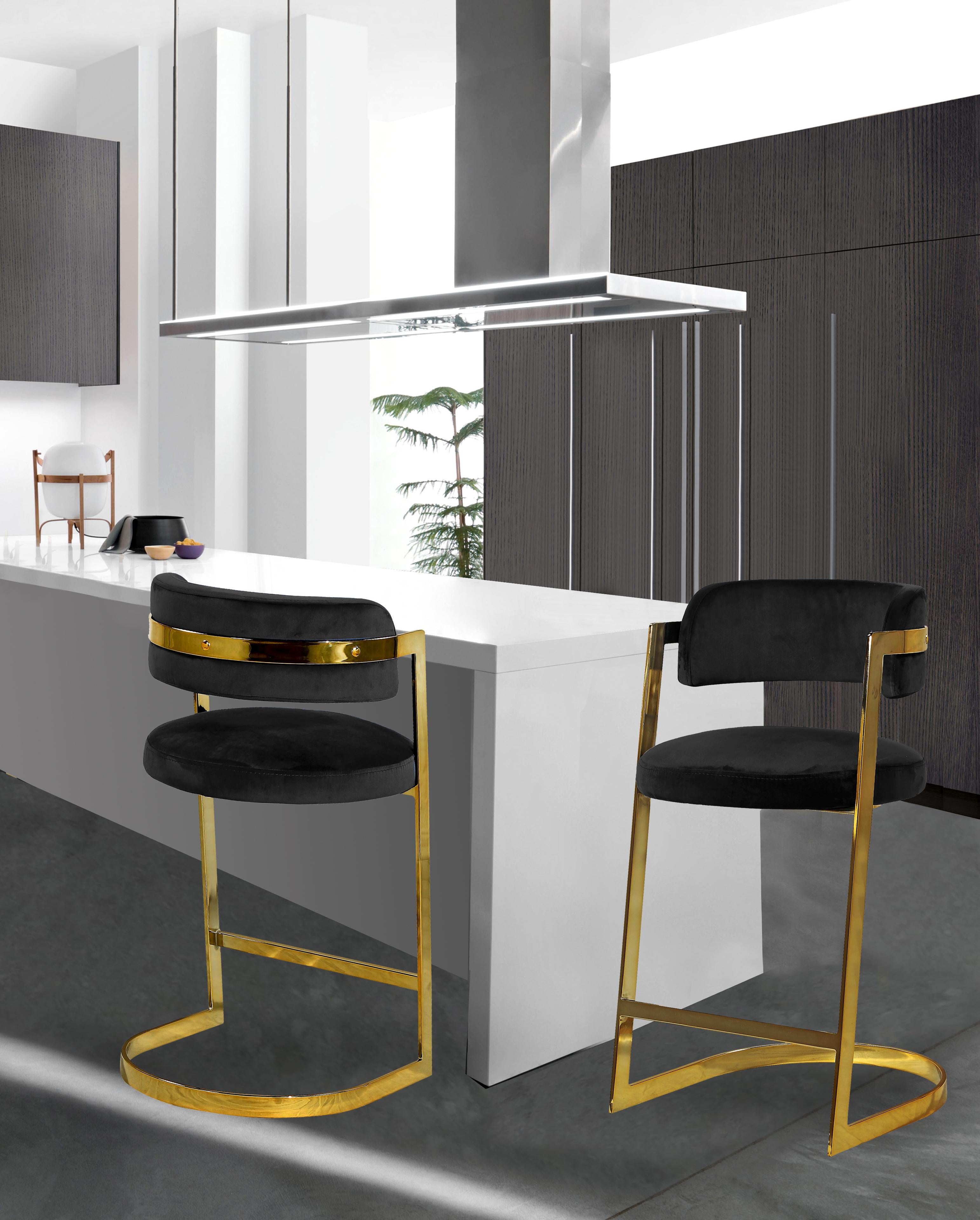 Stephanie Black Velvet Stool - Luxury Home Furniture (MI)