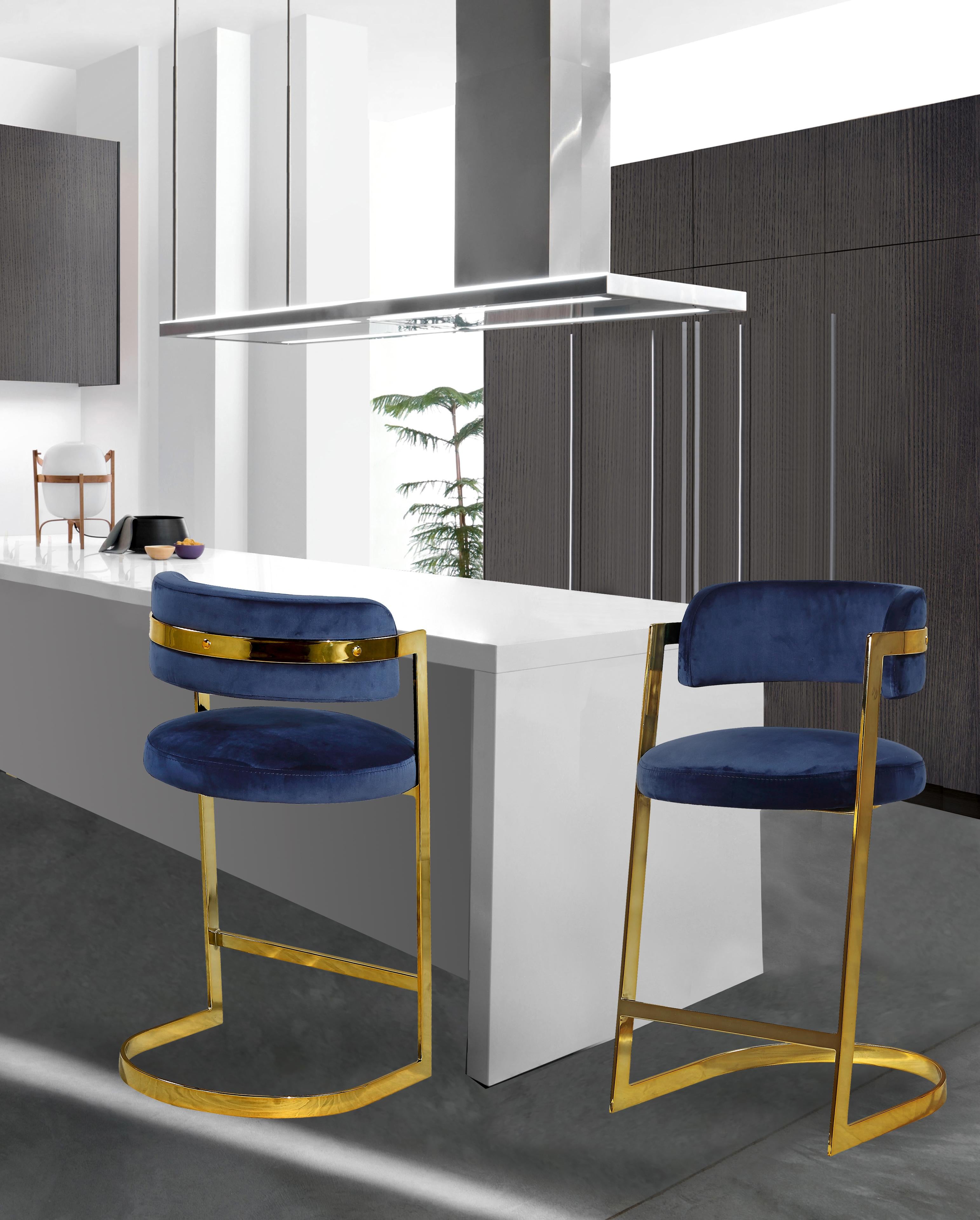 Stephanie Navy Velvet Stool - Luxury Home Furniture (MI)