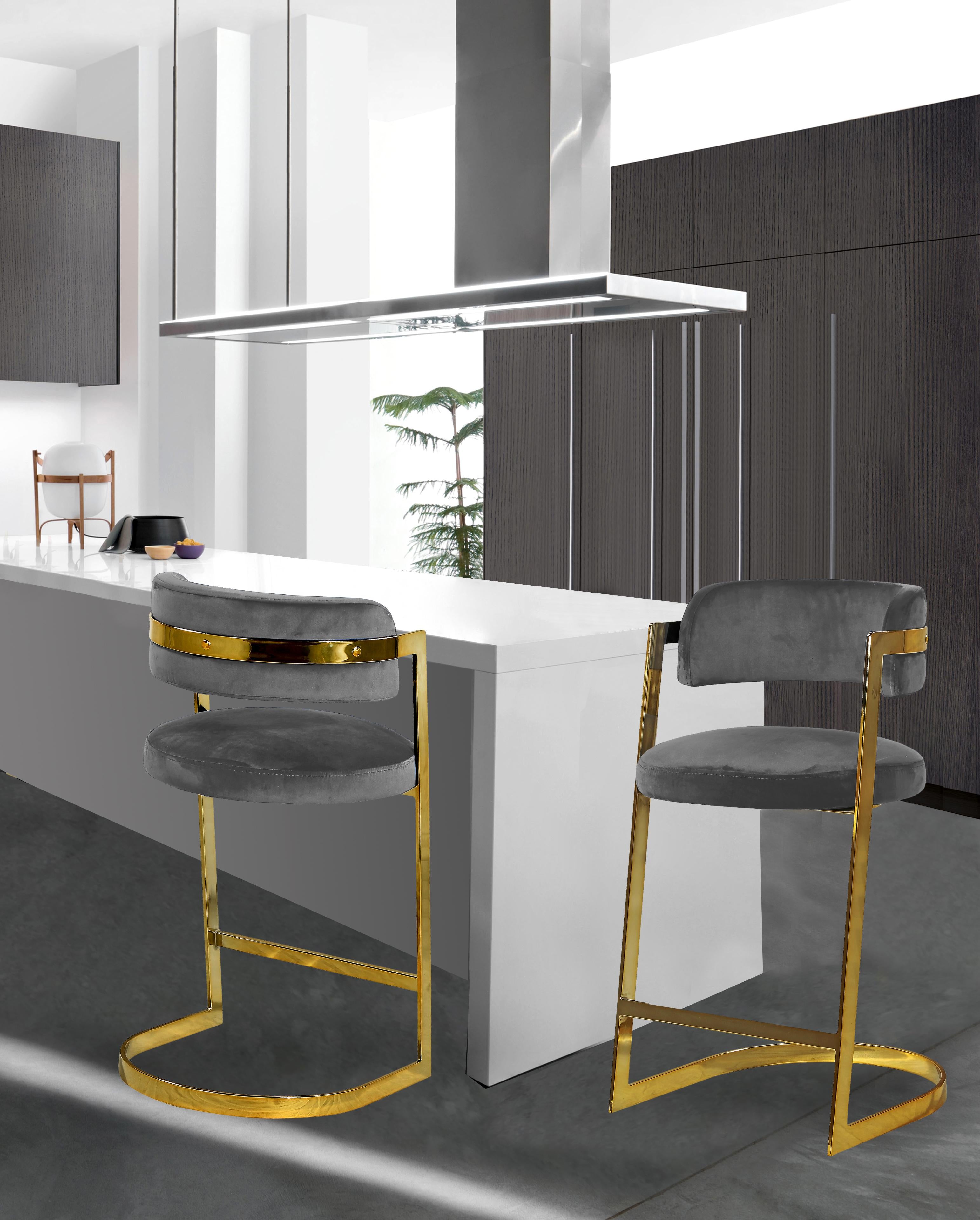 Stephanie Grey Velvet Stool - Luxury Home Furniture (MI)