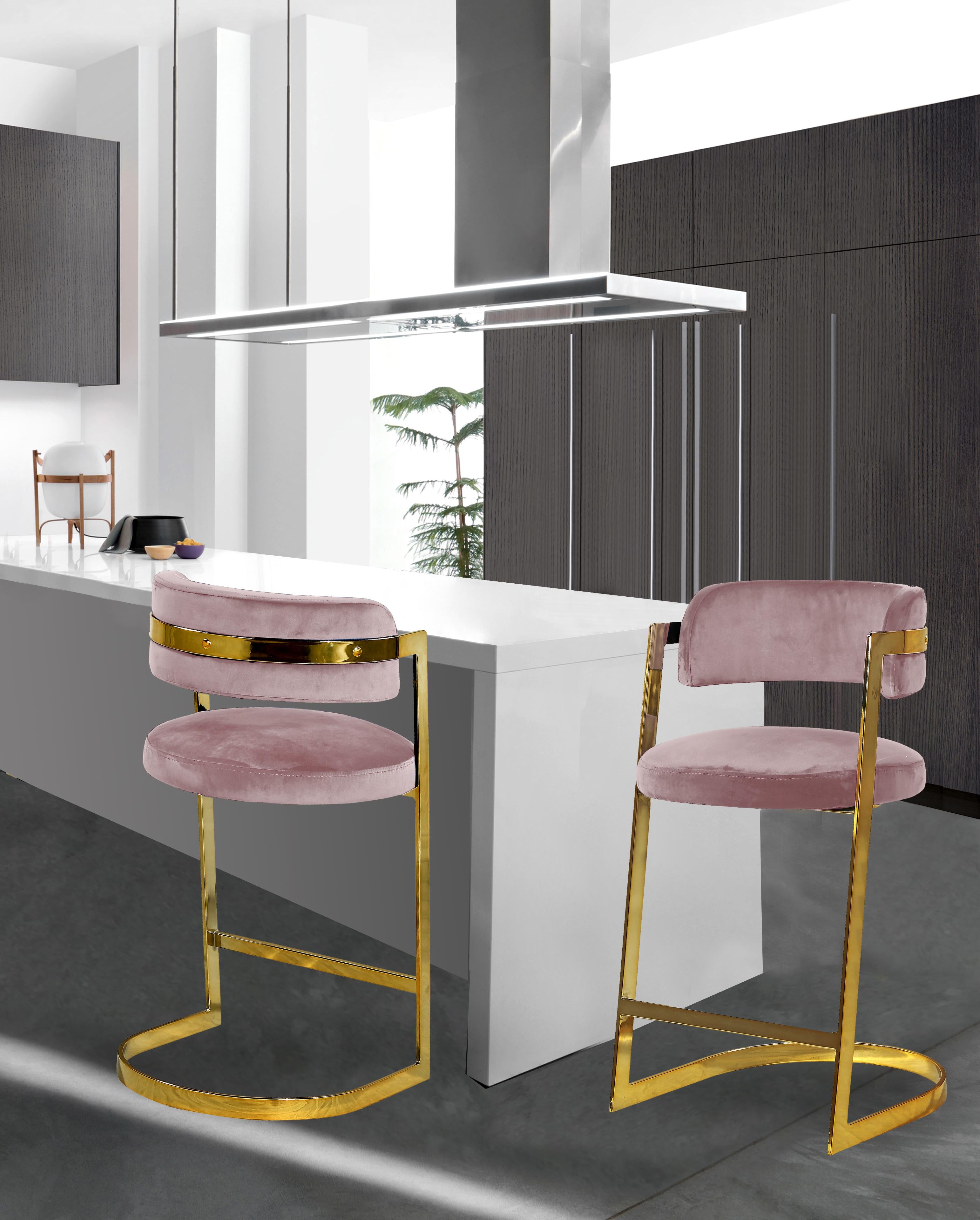 Stephanie Pink Velvet Stool - Luxury Home Furniture (MI)