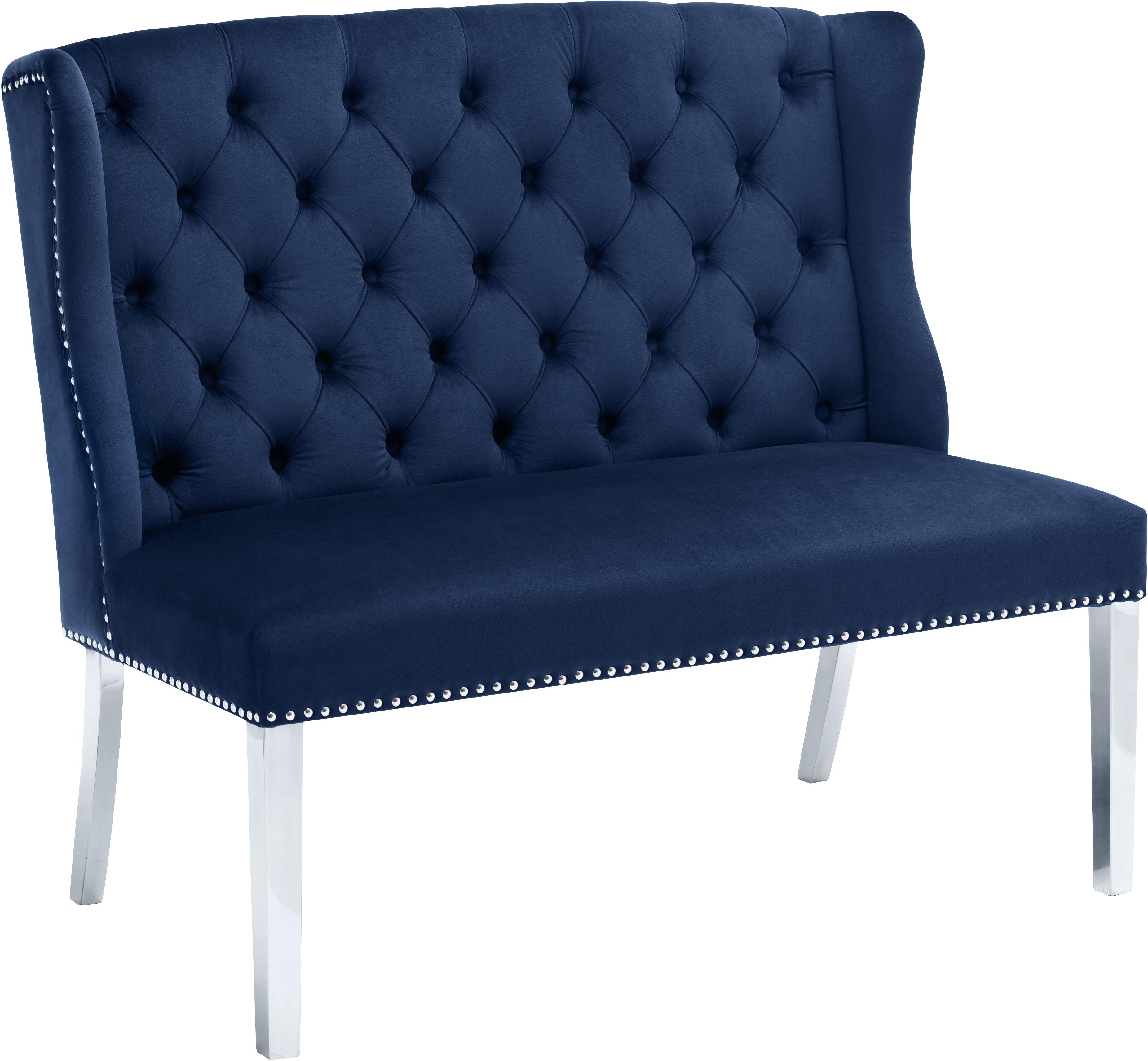 Suri Navy Velvet Settee Bench - Luxury Home Furniture (MI)