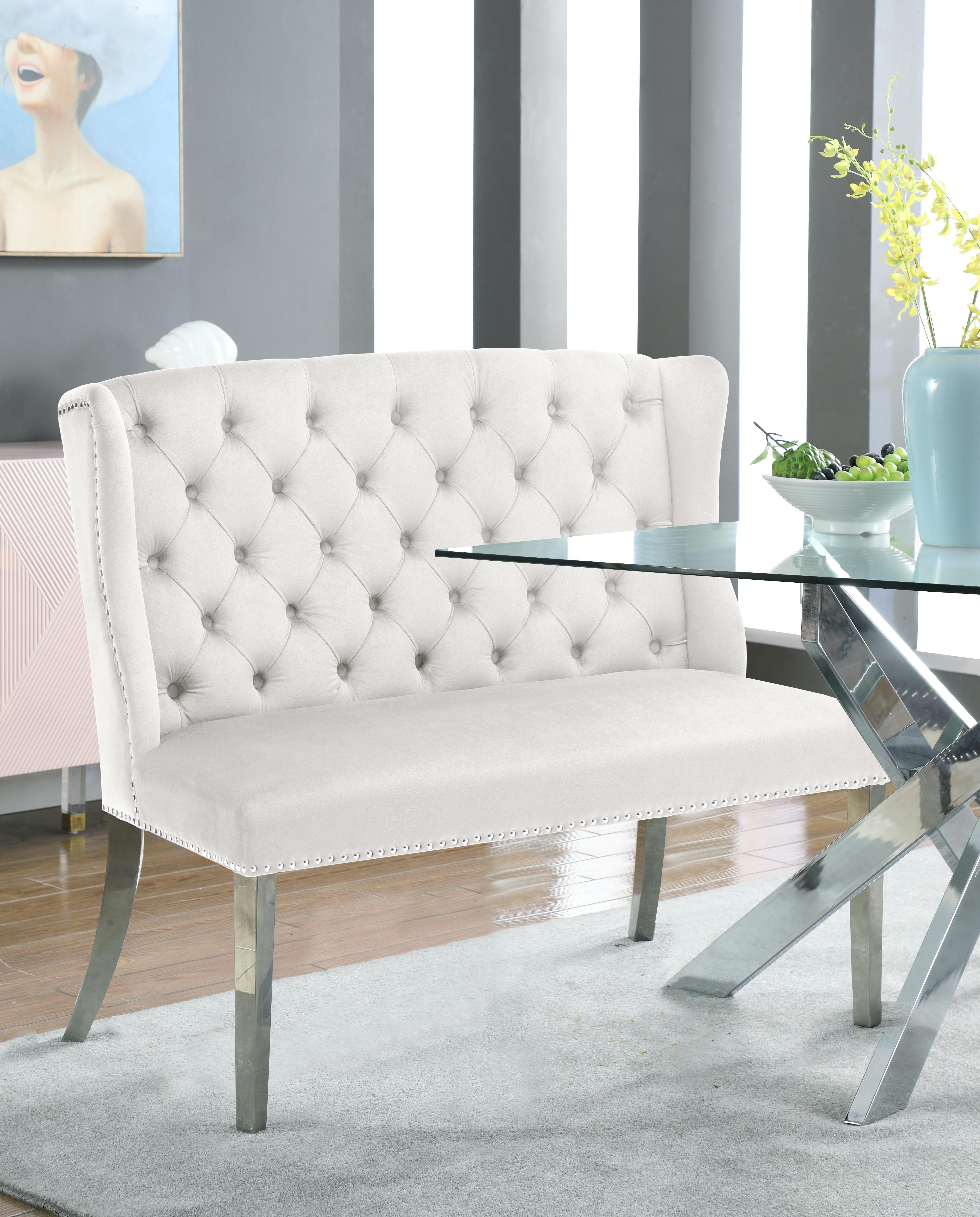 Suri Cream Velvet Settee Bench - Luxury Home Furniture (MI)