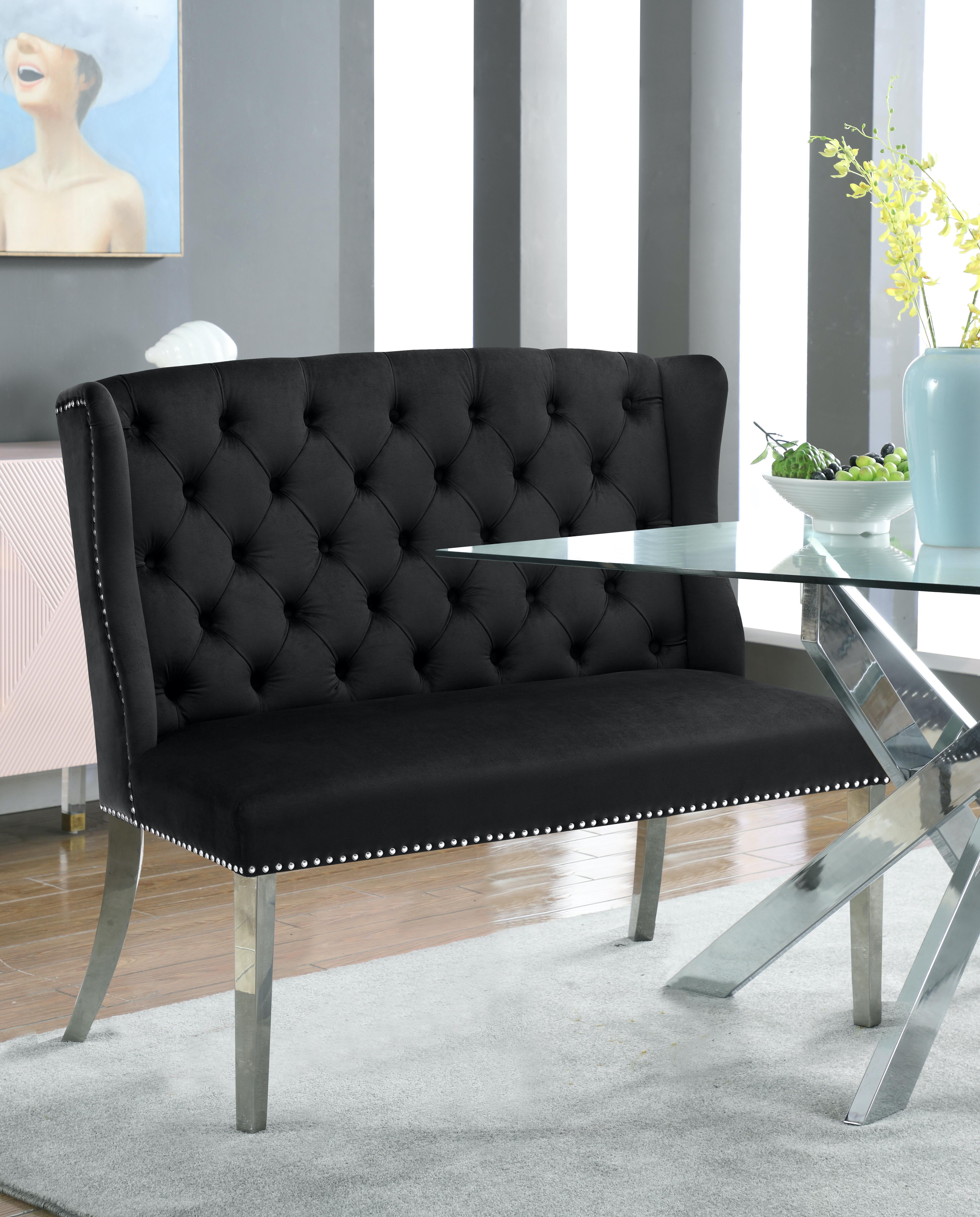 Suri Black Velvet Settee Bench - Luxury Home Furniture (MI)