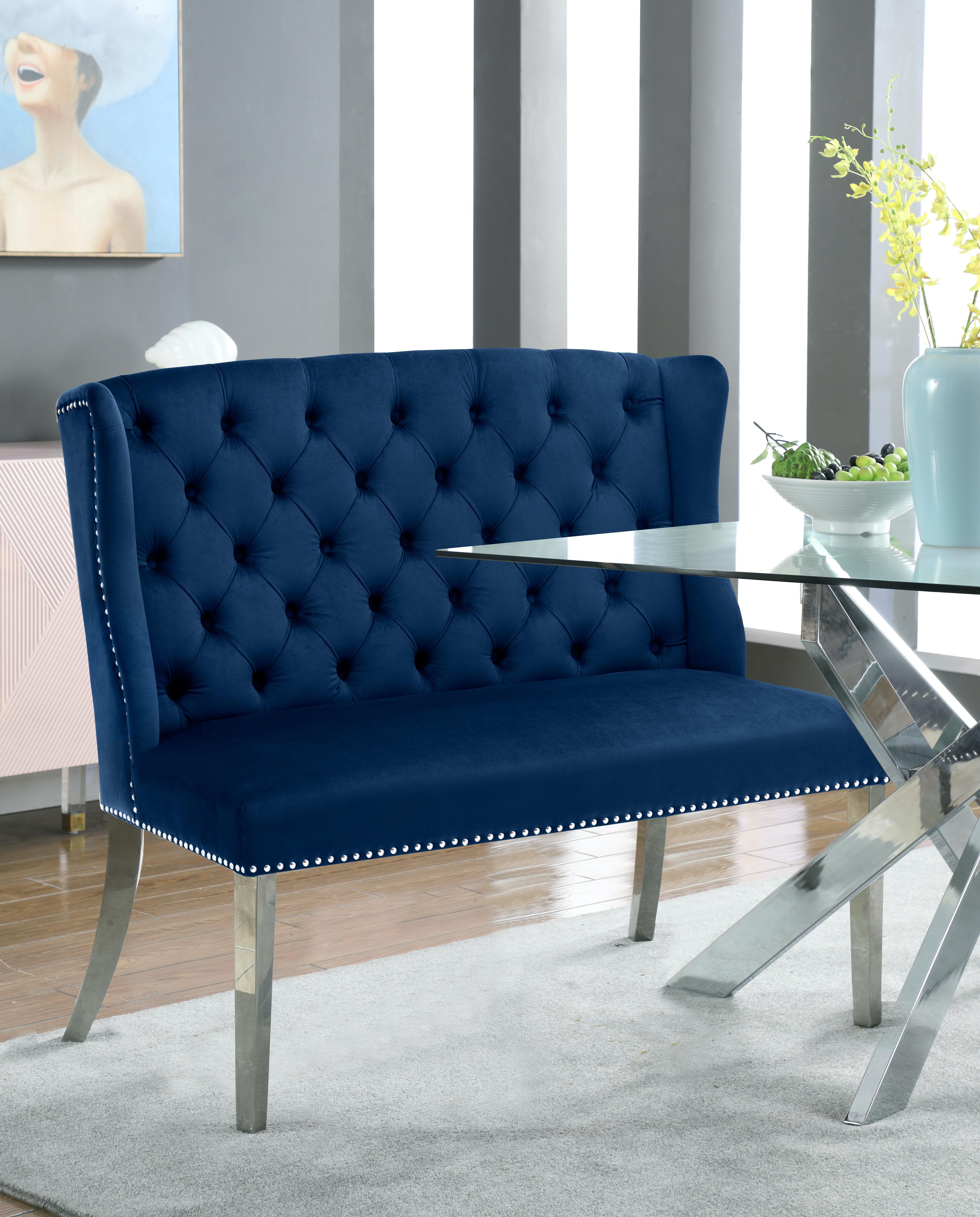 Suri Navy Velvet Settee Bench - Luxury Home Furniture (MI)