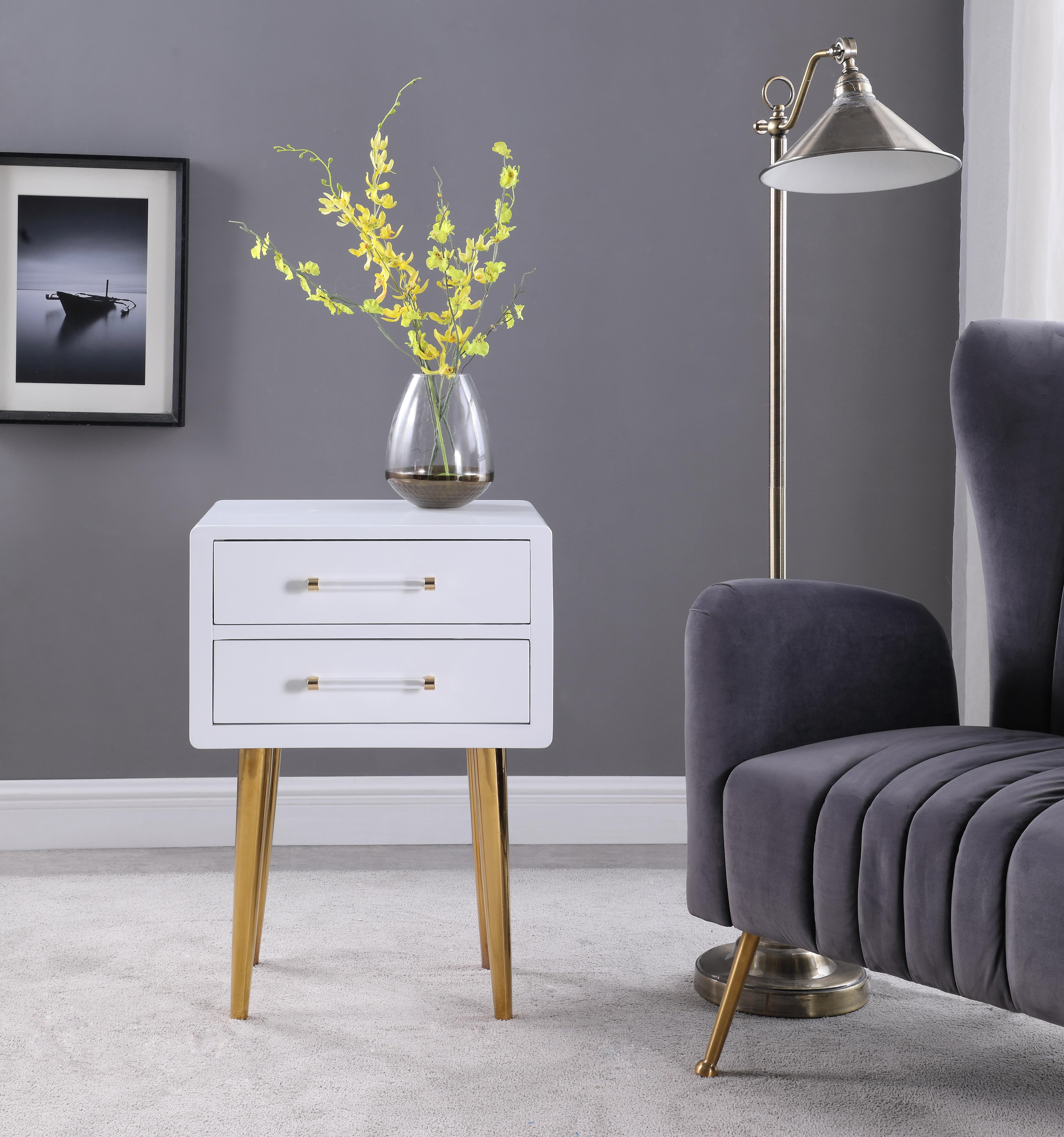 Zane White Laquer with Gold Side Table - Luxury Home Furniture (MI)