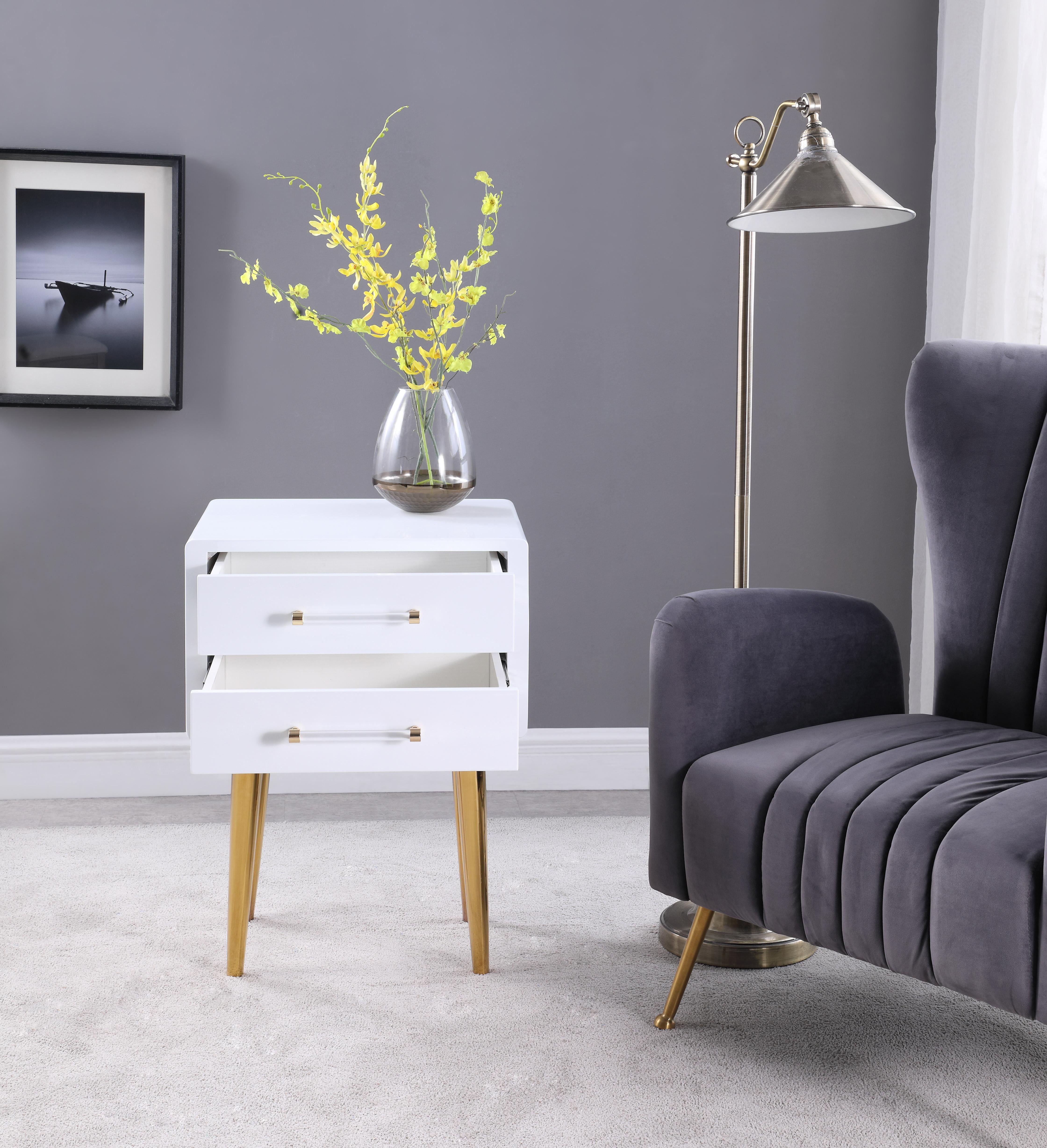 Zane White Laquer with Gold Side Table - Luxury Home Furniture (MI)