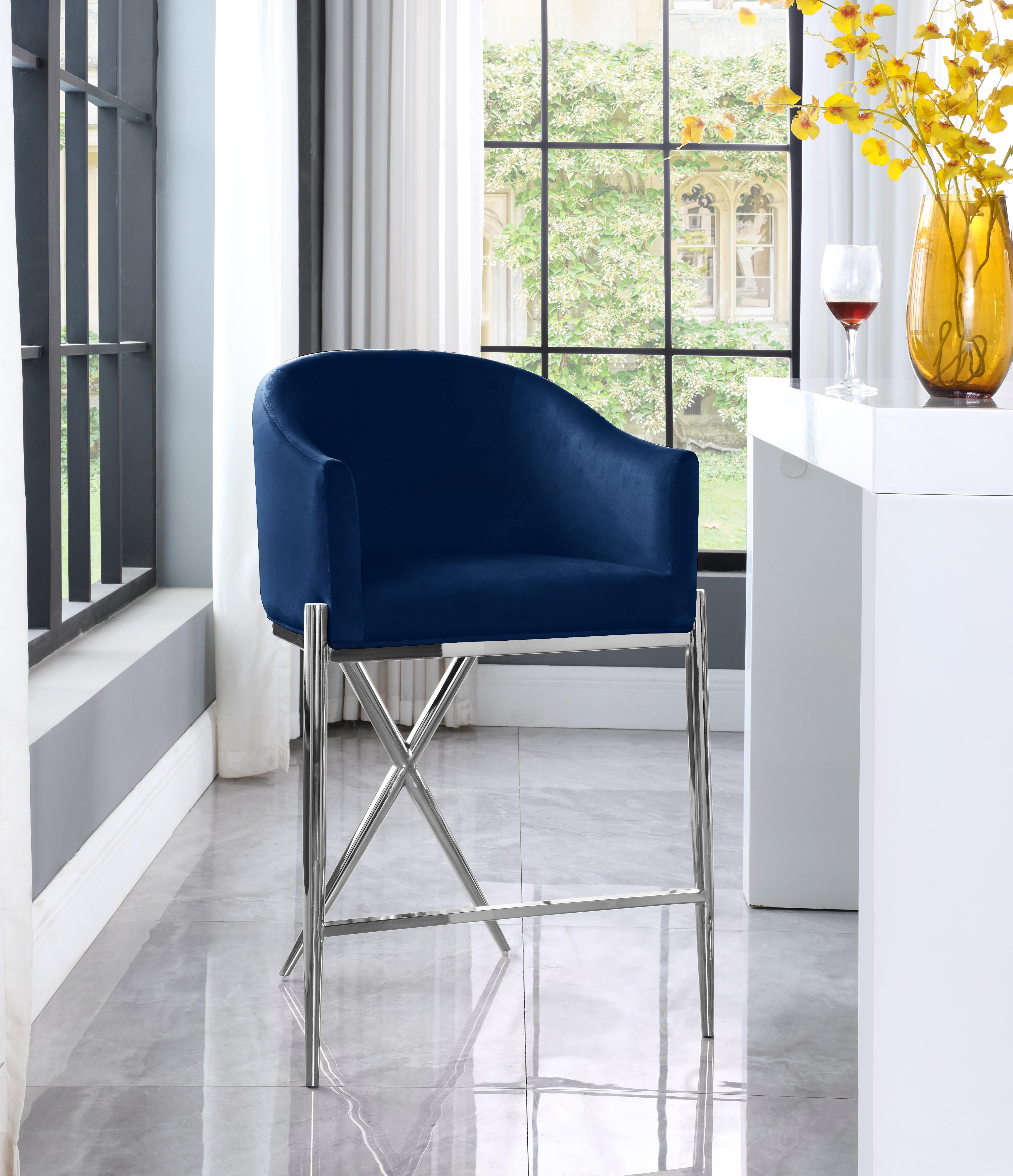 Xavier Navy Velvet Counter Stool - Luxury Home Furniture (MI)