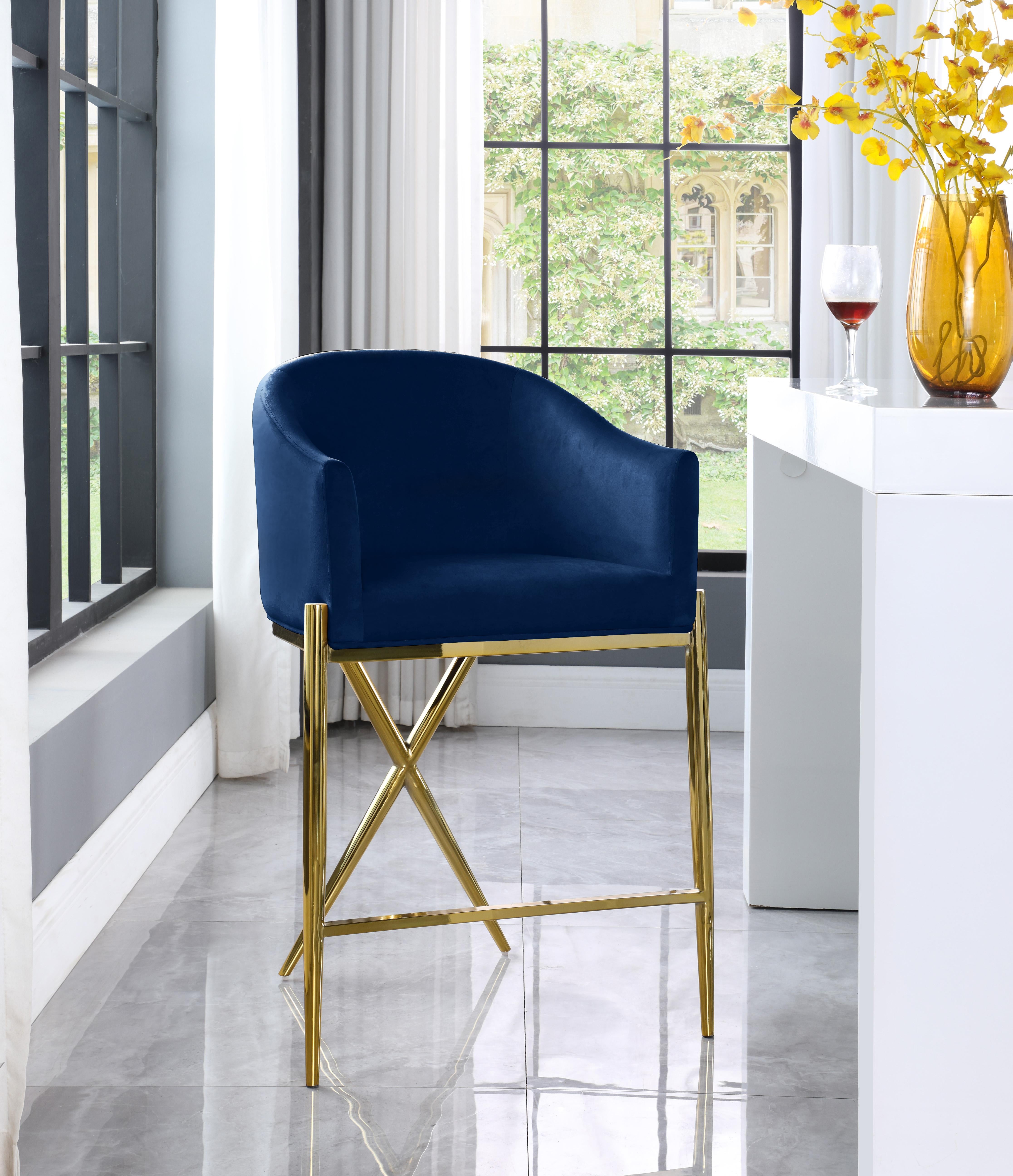 Xavier Navy Velvet Counter Stool - Luxury Home Furniture (MI)