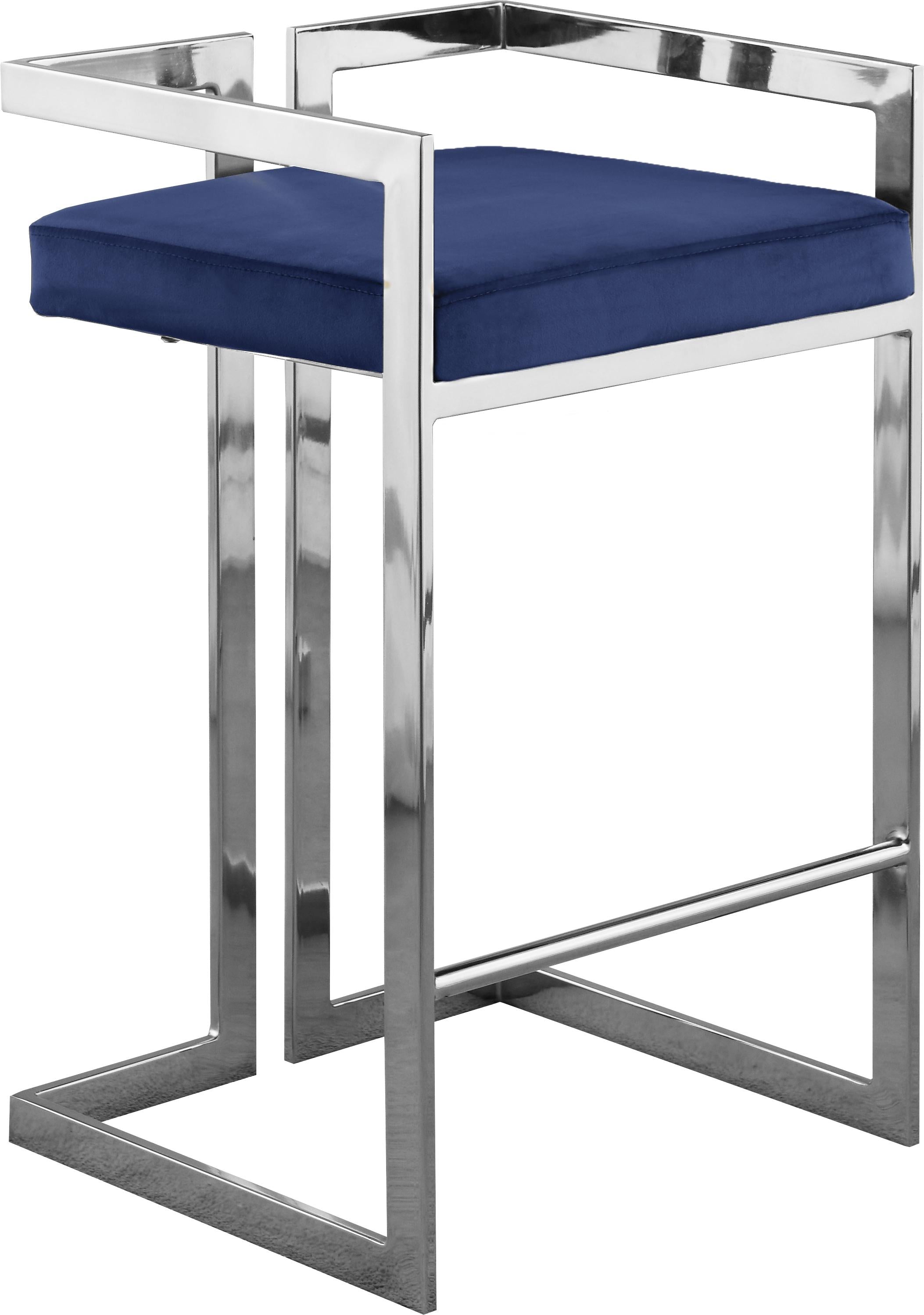 Ezra Navy Velvet Stool - Luxury Home Furniture (MI)