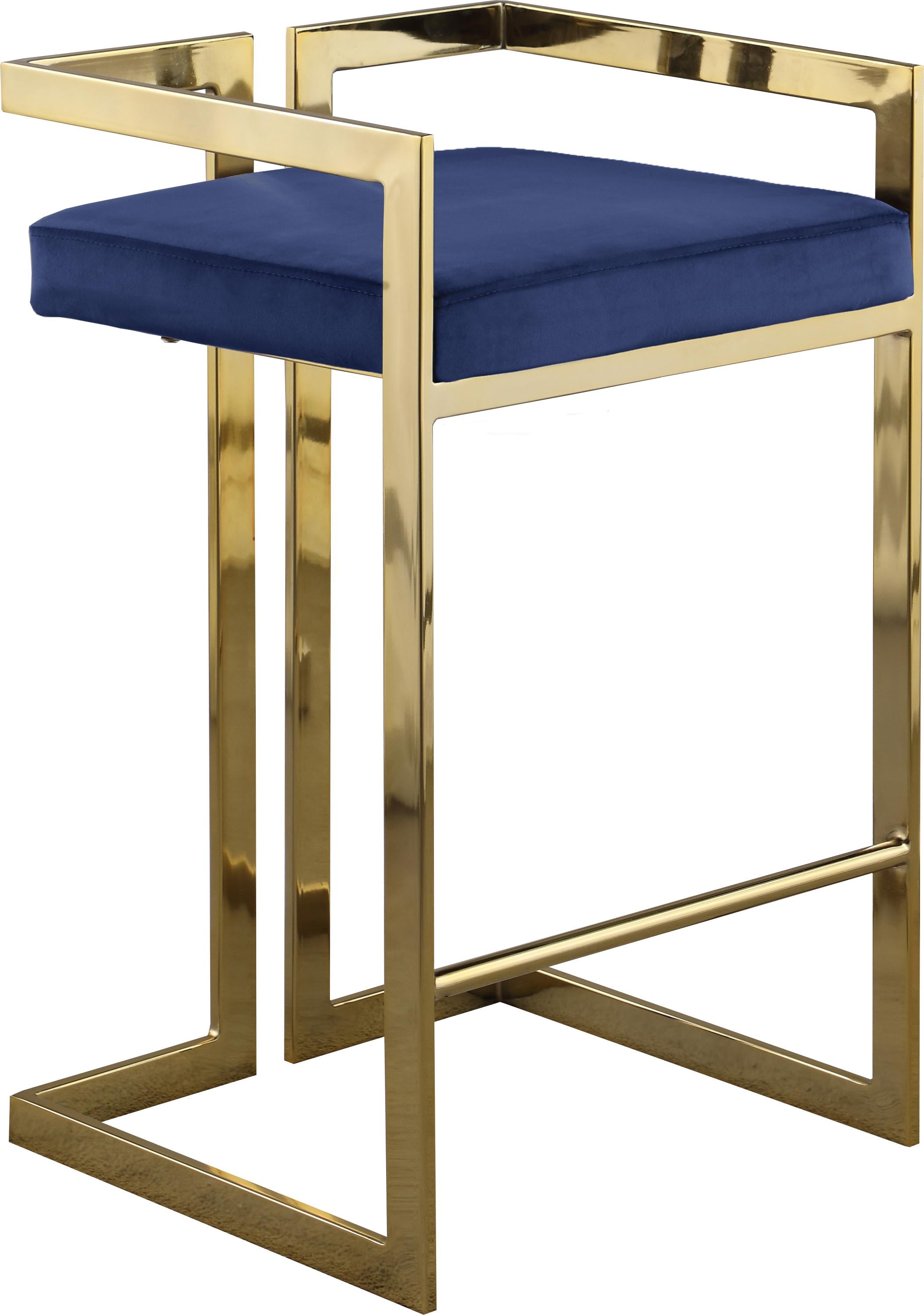 Ezra Navy Velvet Stool - Luxury Home Furniture (MI)