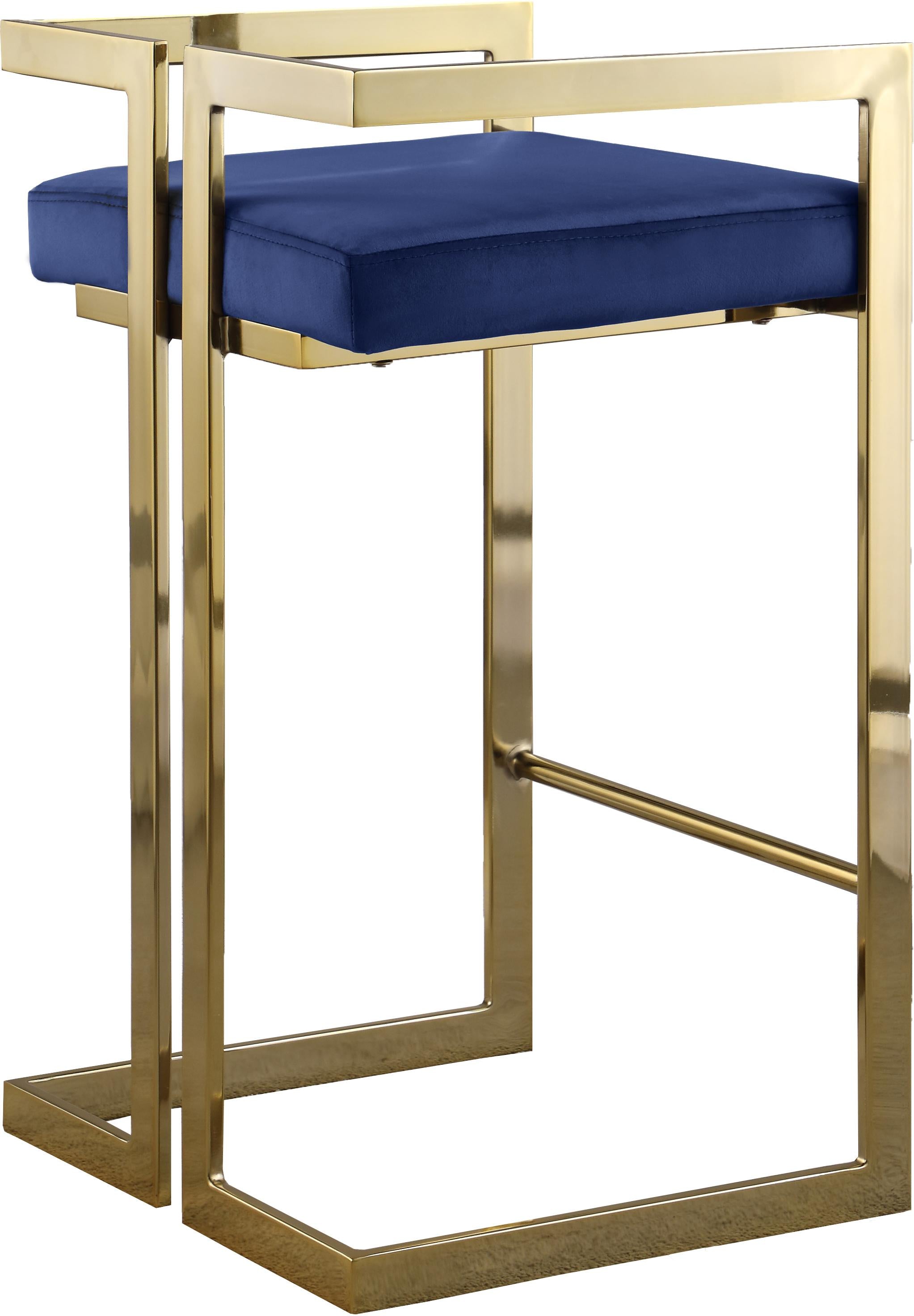 Ezra Navy Velvet Stool - Luxury Home Furniture (MI)