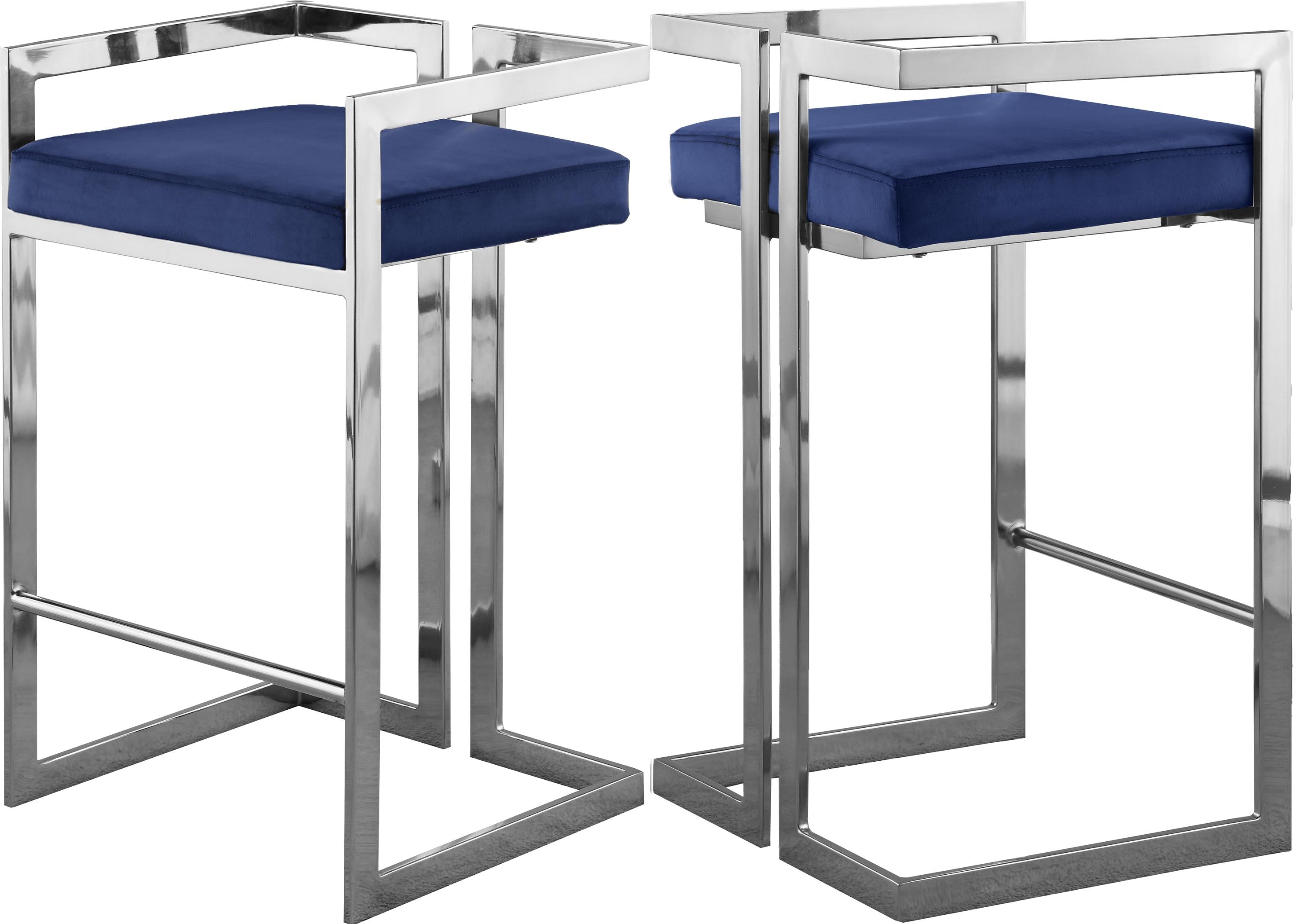 Ezra Navy Velvet Stool - Luxury Home Furniture (MI)