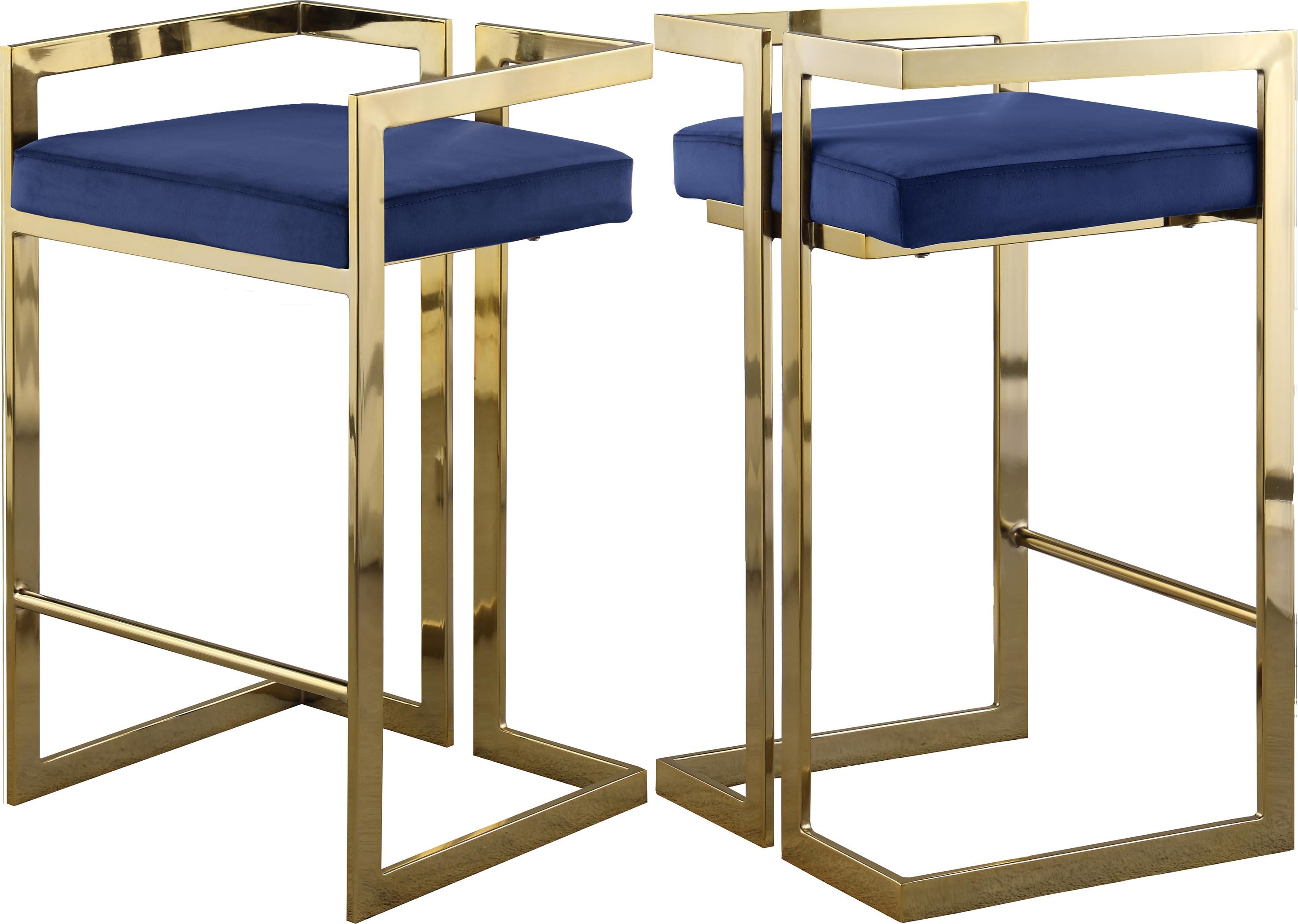 Ezra Navy Velvet Stool - Luxury Home Furniture (MI)