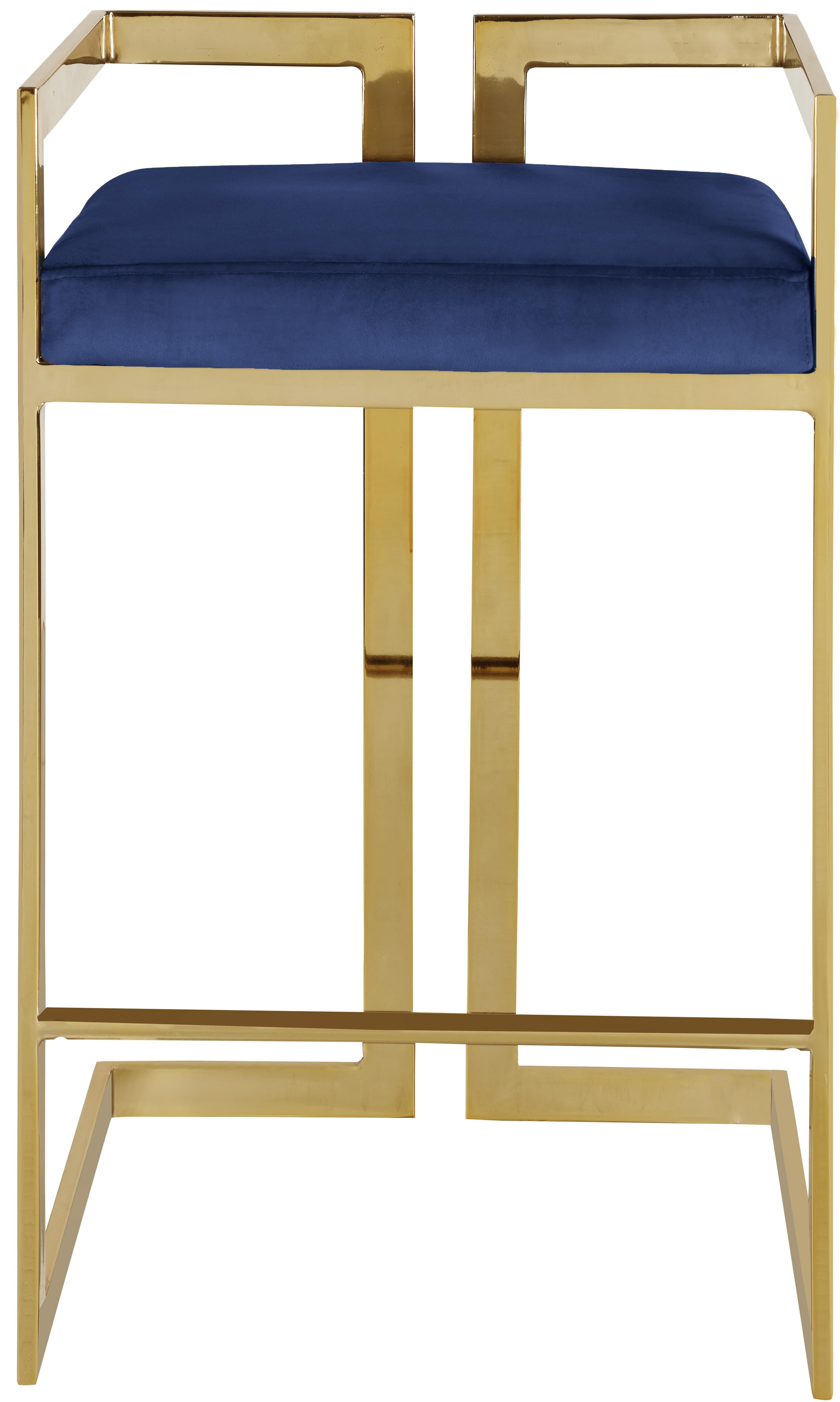Ezra Navy Velvet Stool - Luxury Home Furniture (MI)