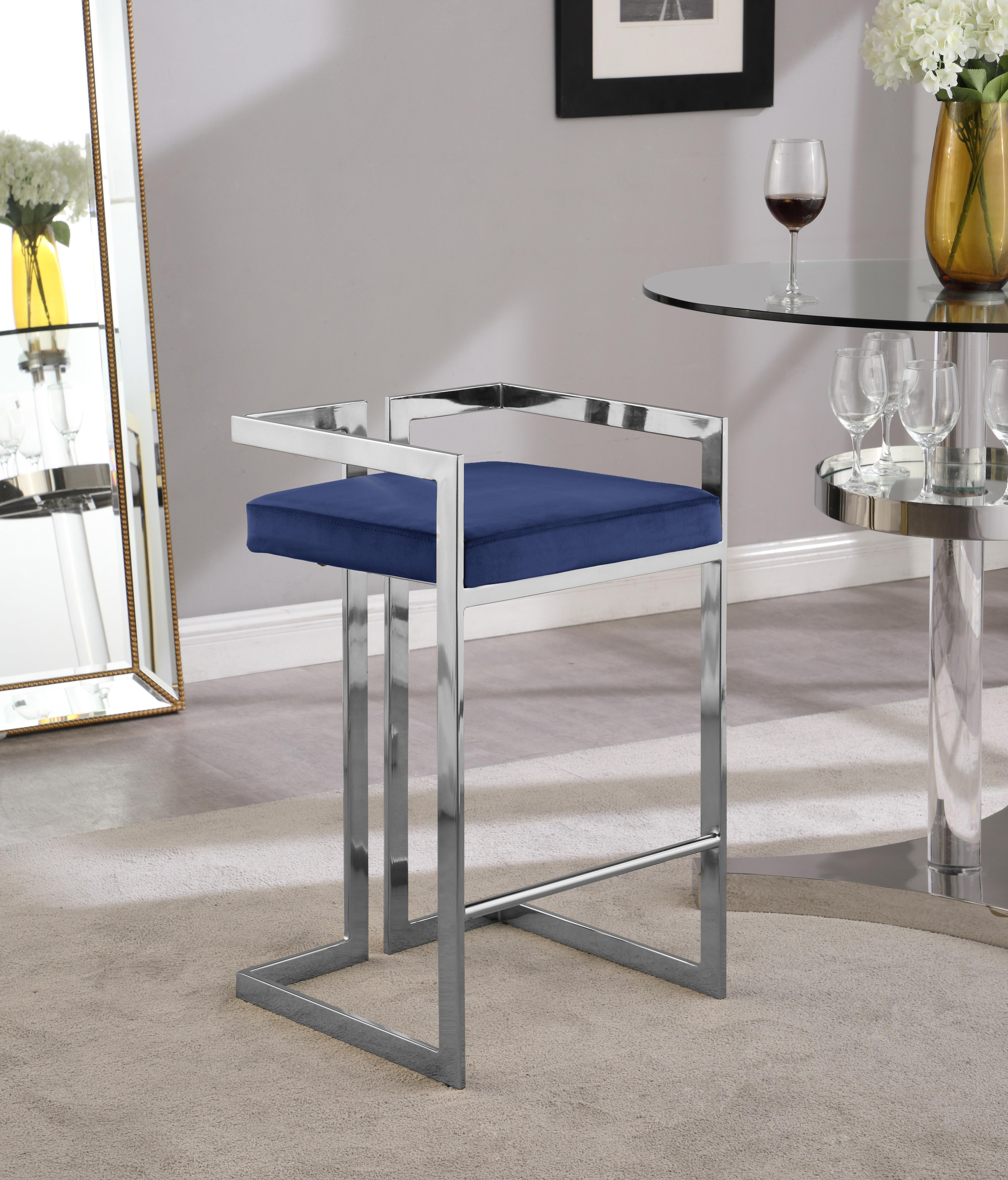 Ezra Navy Velvet Stool - Luxury Home Furniture (MI)