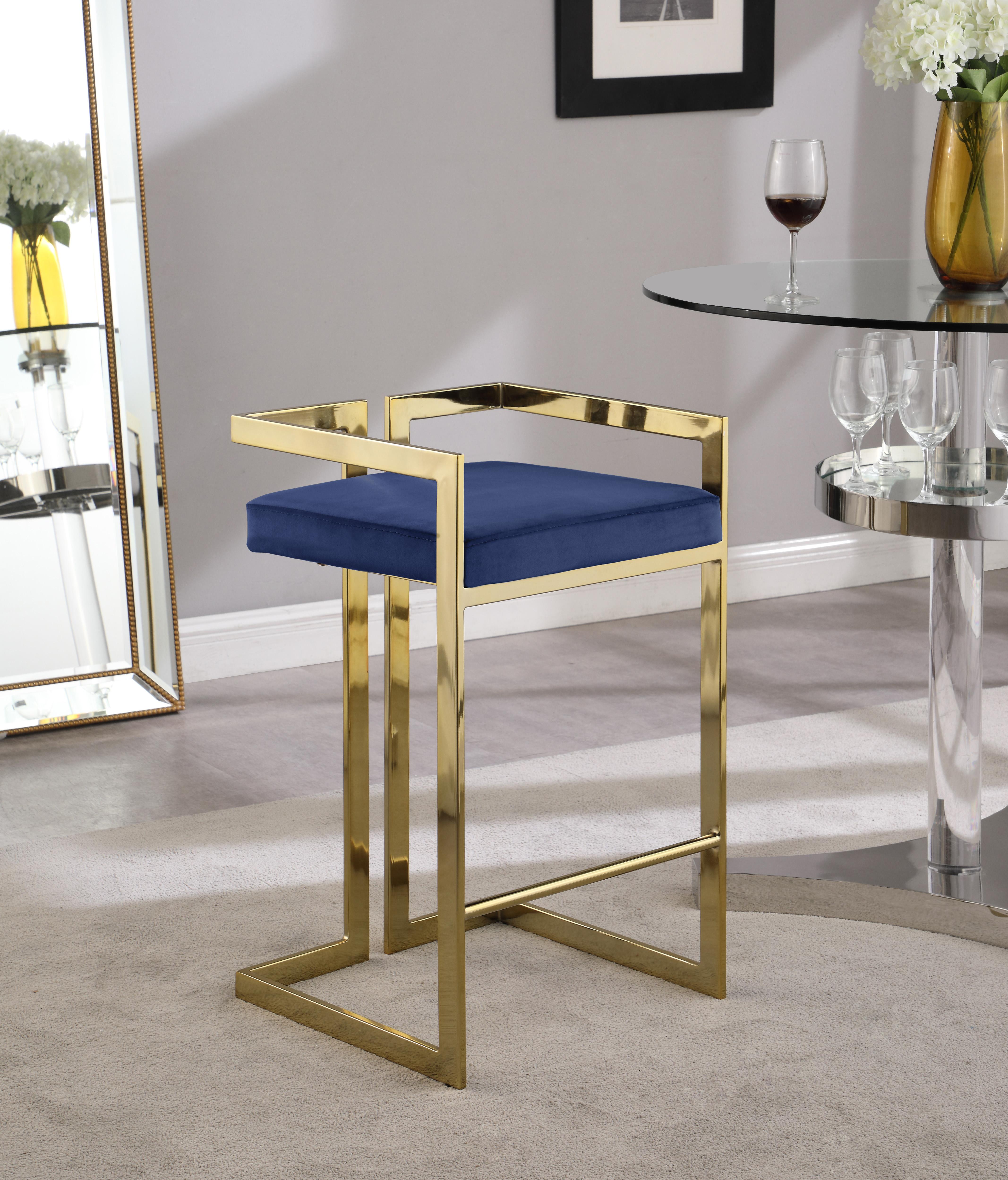 Ezra Navy Velvet Stool - Luxury Home Furniture (MI)