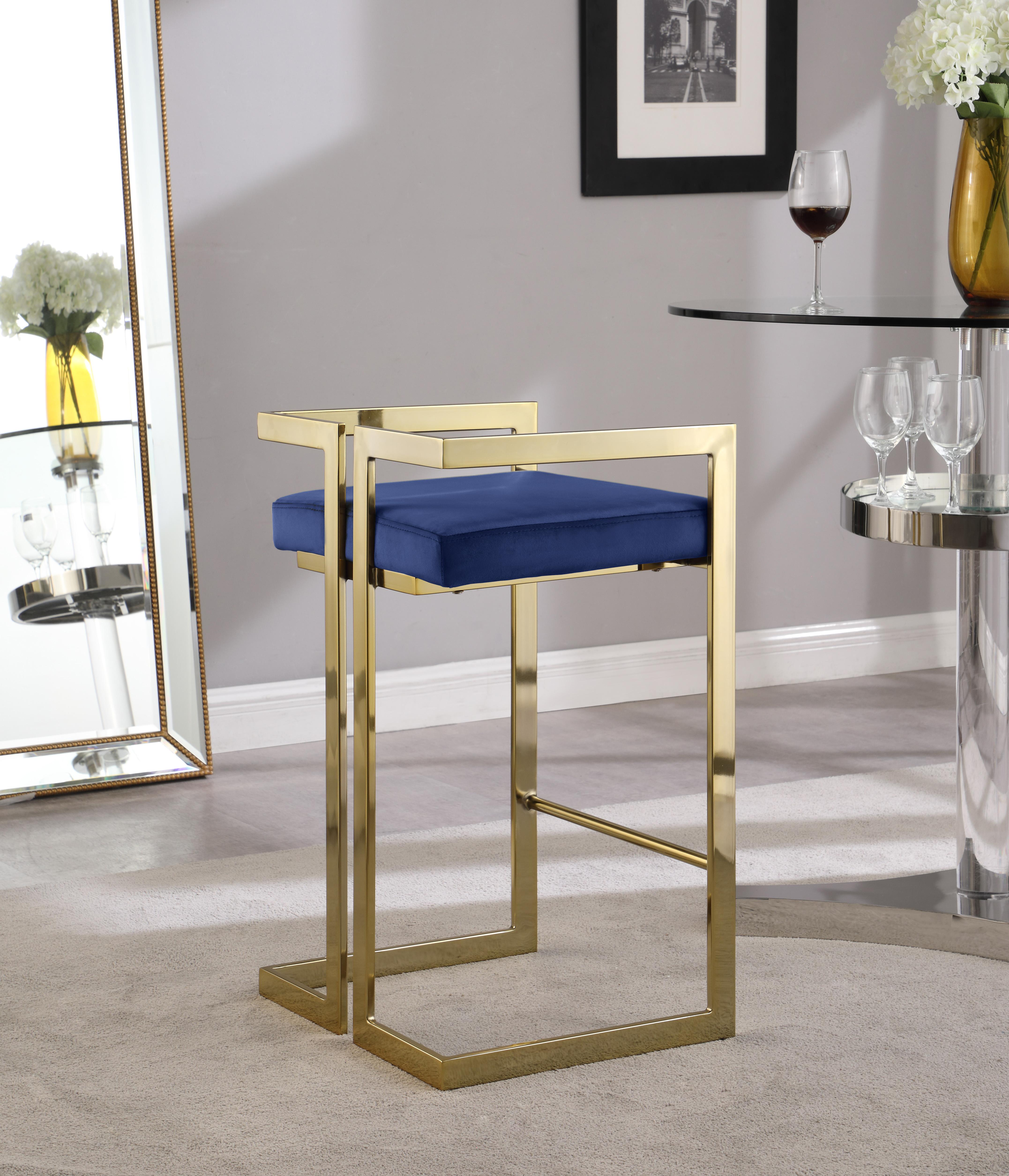 Ezra Navy Velvet Stool - Luxury Home Furniture (MI)