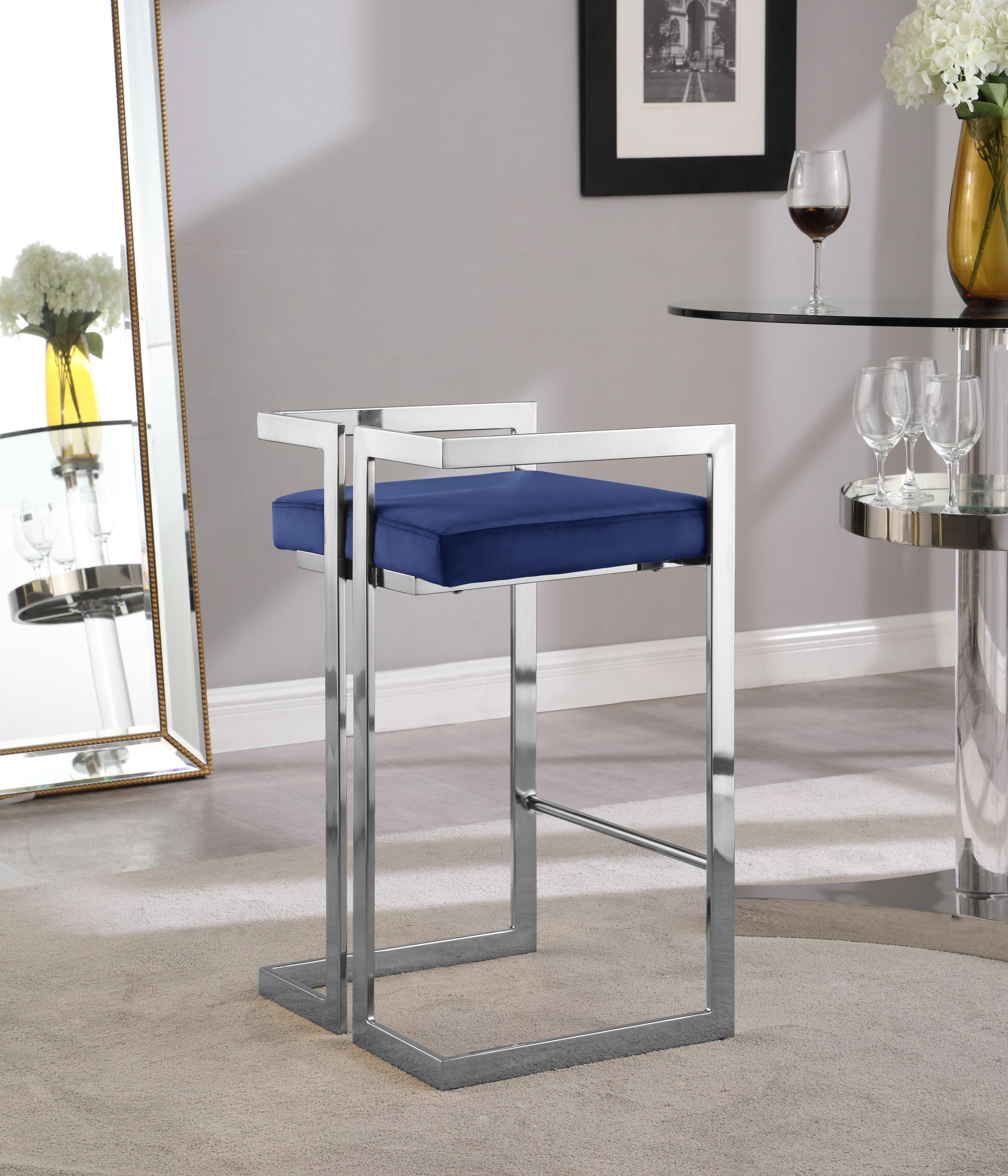 Ezra Navy Velvet Stool - Luxury Home Furniture (MI)