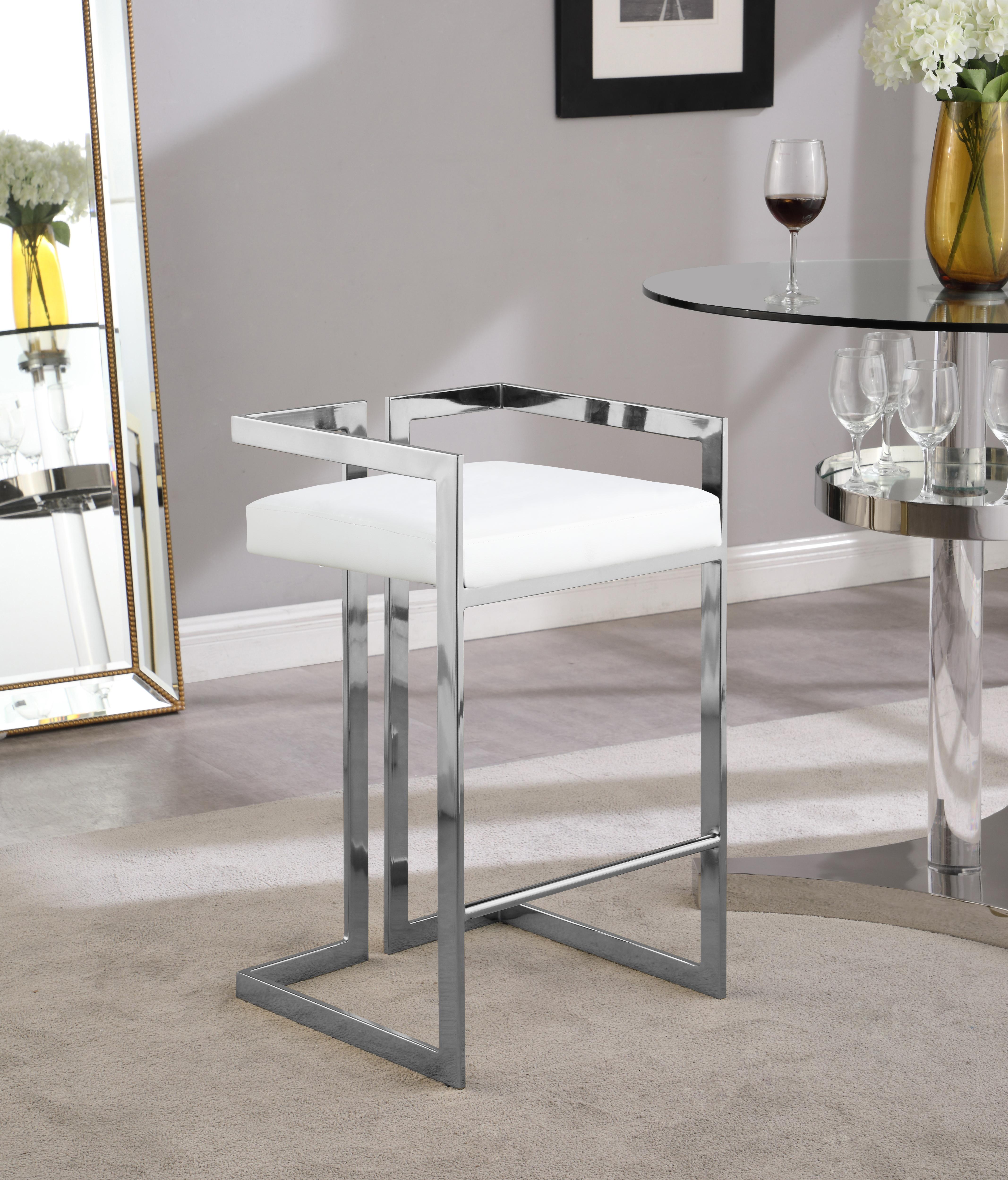 Ezra White Faux Leather Stool - Luxury Home Furniture (MI)
