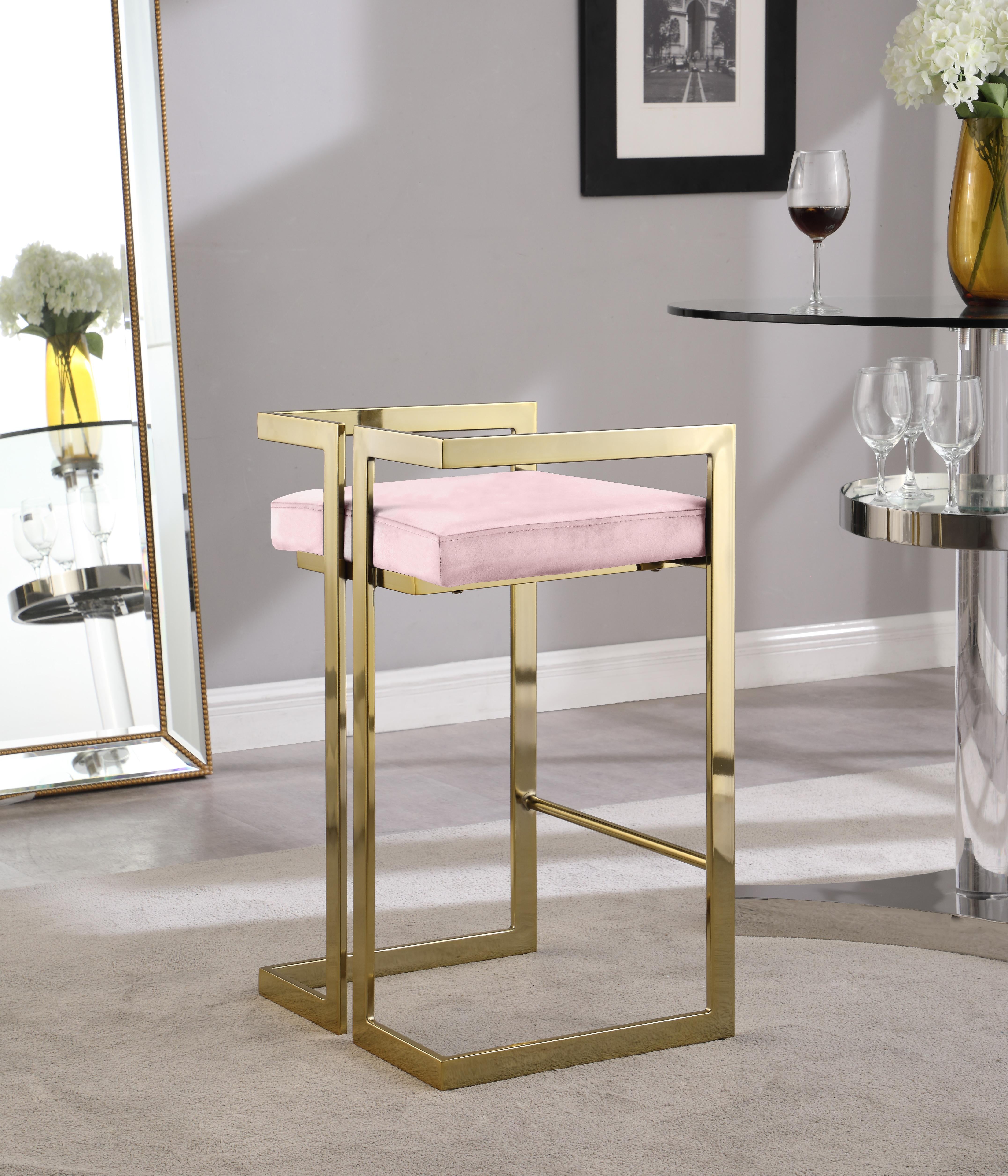 Ezra Pink Velvet Stool - Luxury Home Furniture (MI)